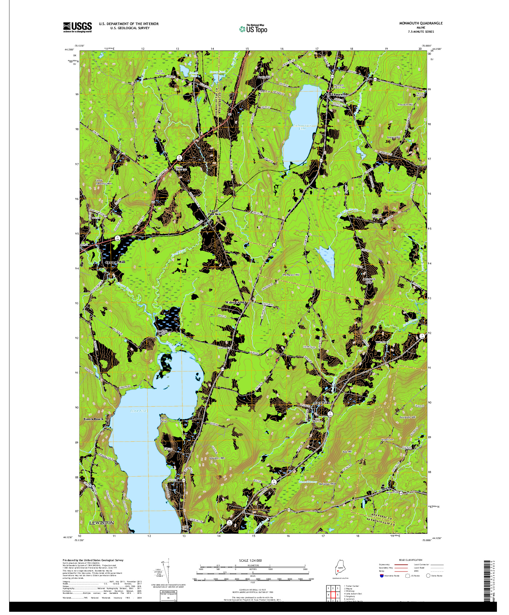 USGS US TOPO 7.5-MINUTE MAP FOR MONMOUTH, ME 2018