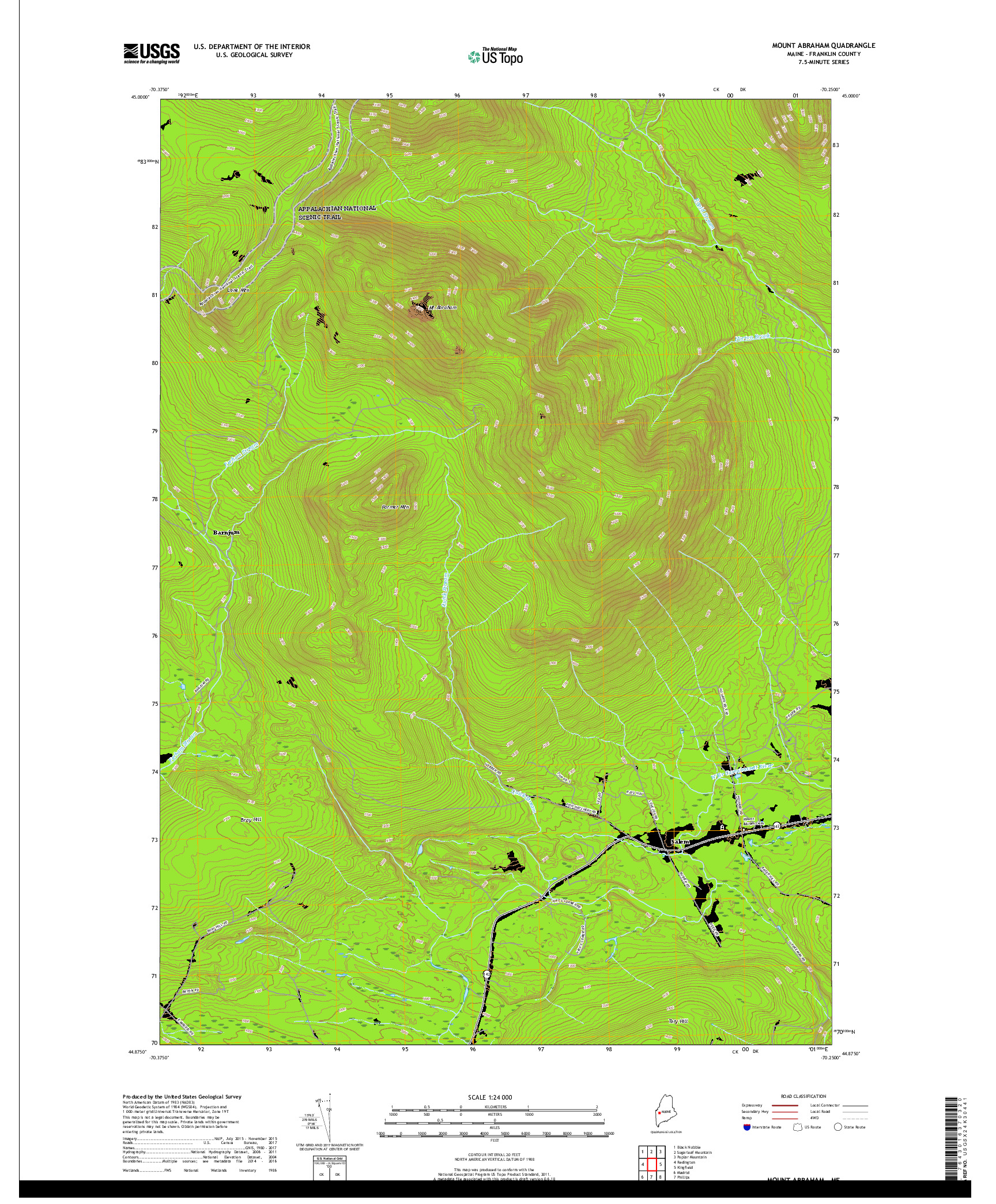 USGS US TOPO 7.5-MINUTE MAP FOR MOUNT ABRAHAM, ME 2018