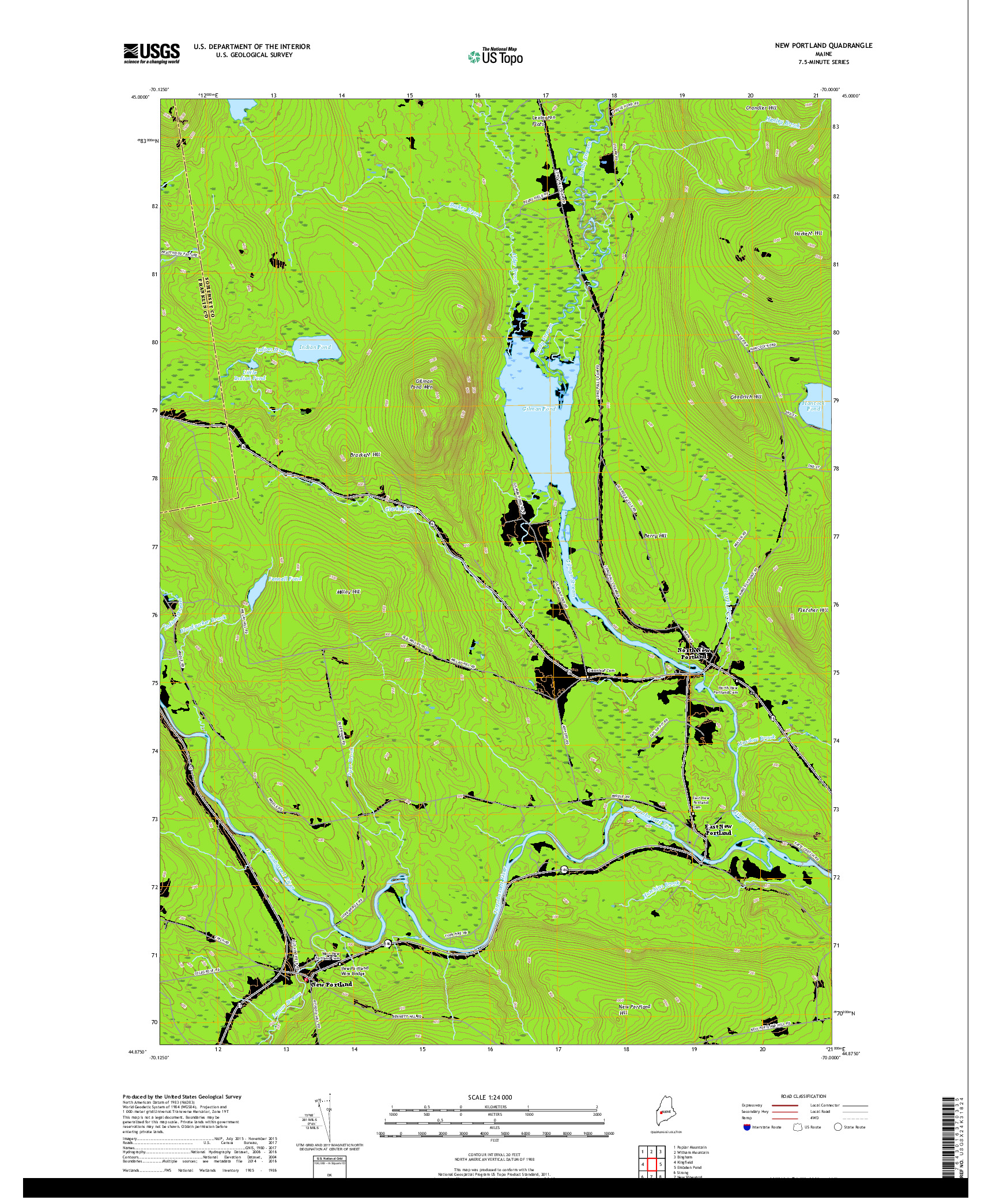 USGS US TOPO 7.5-MINUTE MAP FOR NEW PORTLAND, ME 2018