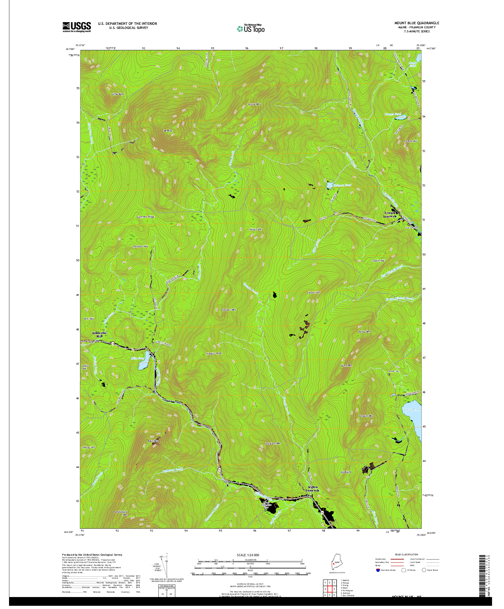USGS US TOPO 7.5-MINUTE MAP FOR MOUNT BLUE, ME 2018