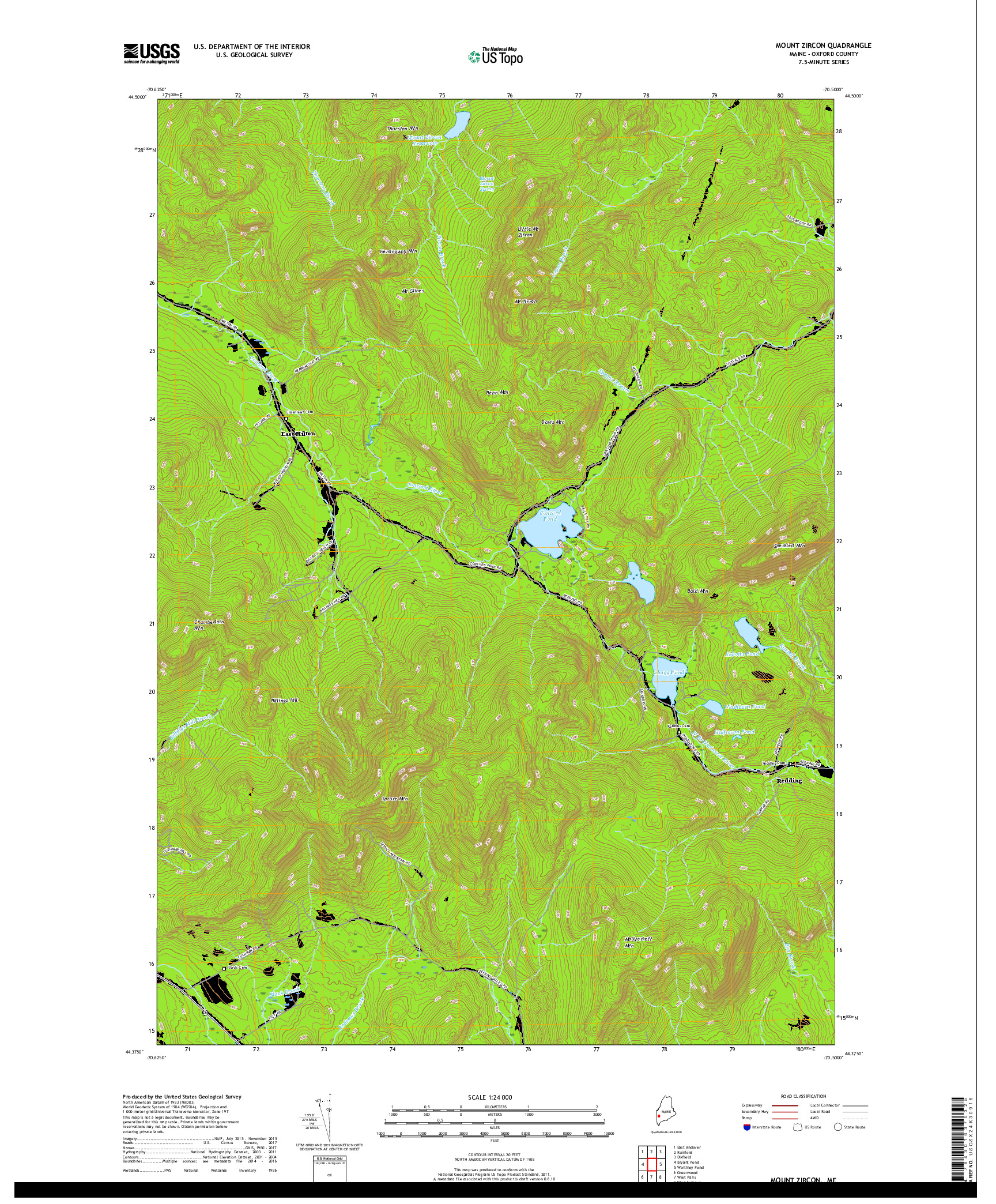 USGS US TOPO 7.5-MINUTE MAP FOR MOUNT ZIRCON, ME 2018