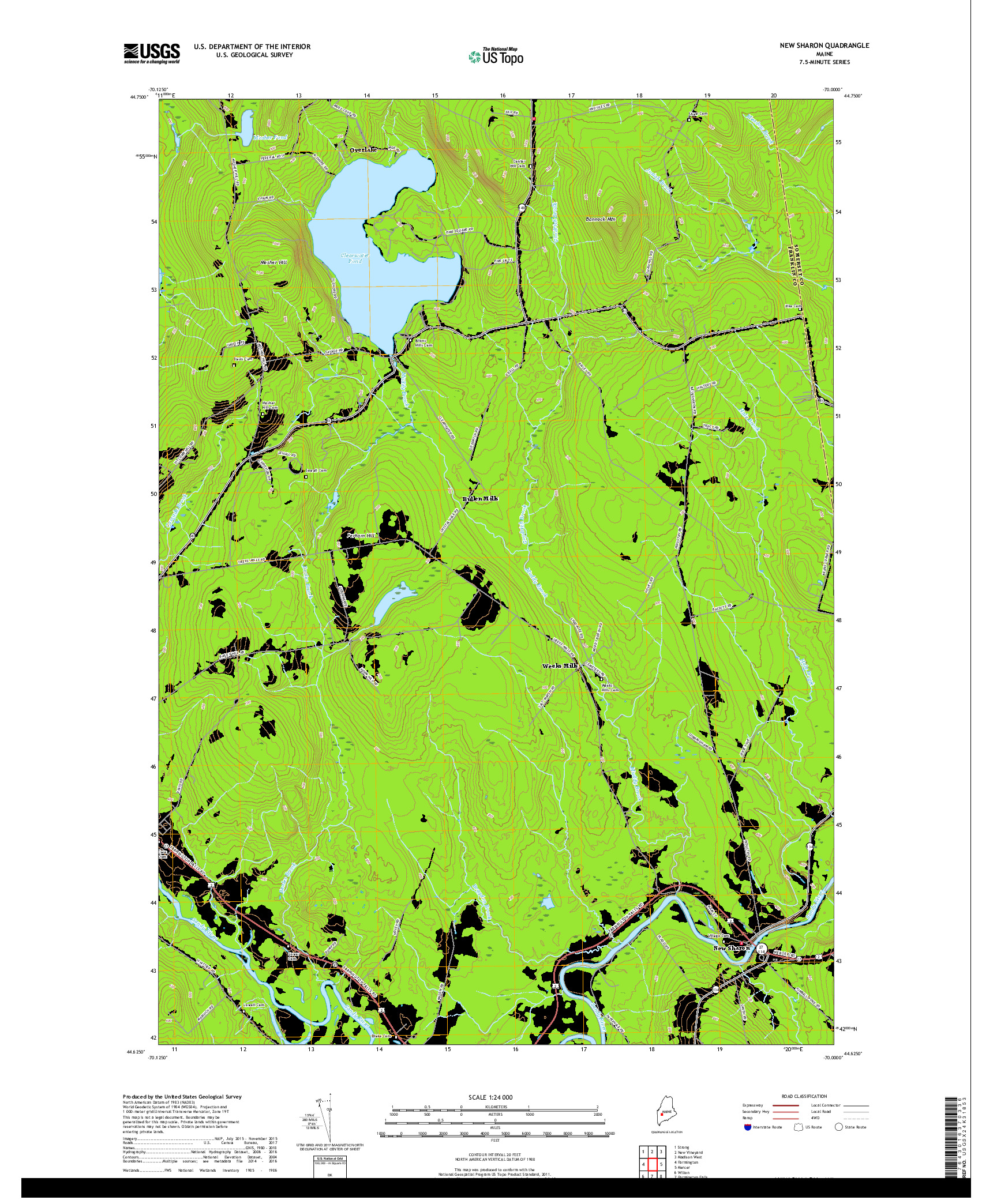 USGS US TOPO 7.5-MINUTE MAP FOR NEW SHARON, ME 2018