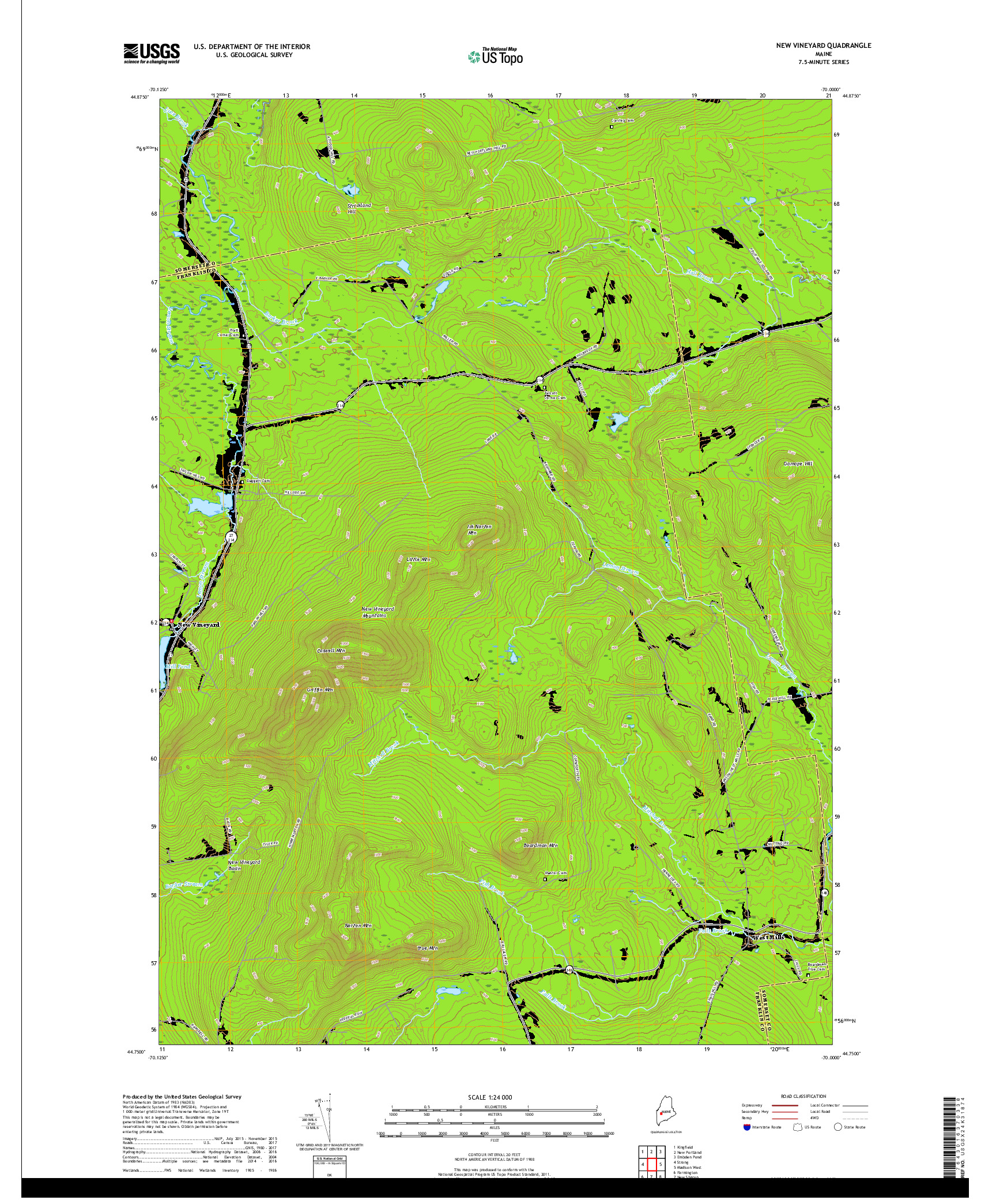 USGS US TOPO 7.5-MINUTE MAP FOR NEW VINEYARD, ME 2018