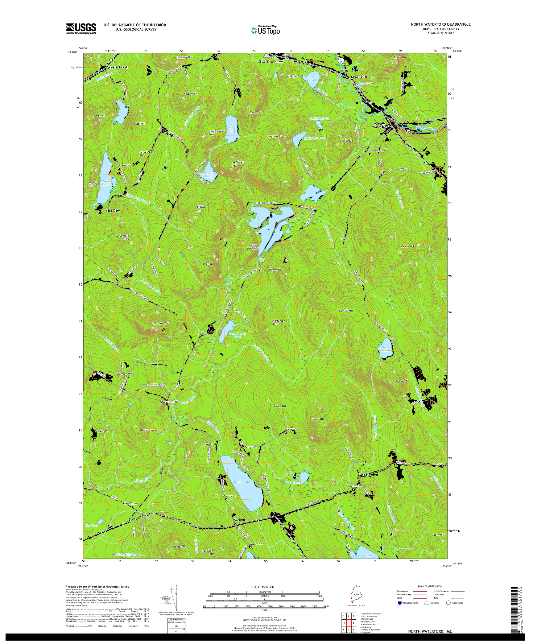 USGS US TOPO 7.5-MINUTE MAP FOR NORTH WATERFORD, ME 2018