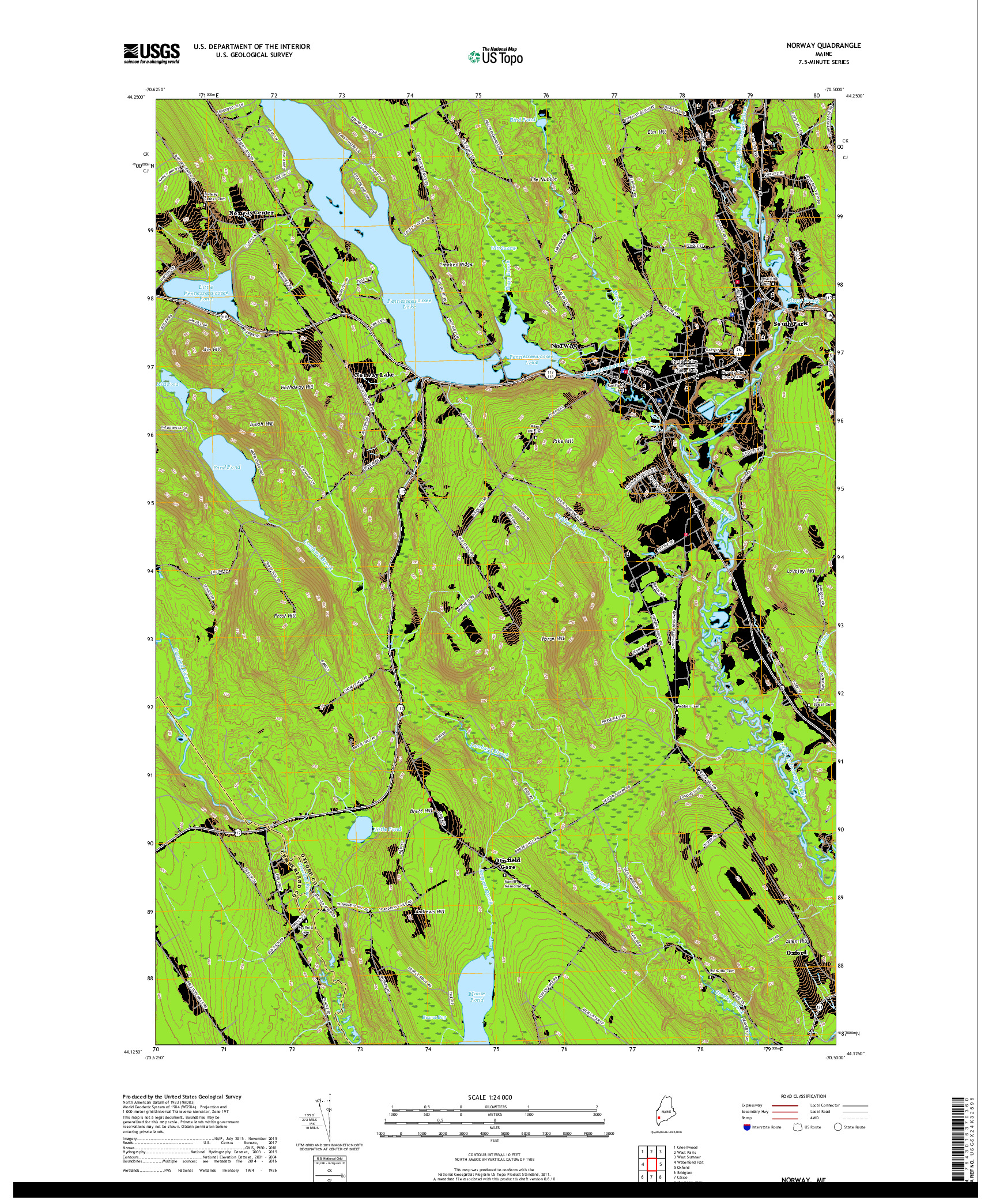 USGS US TOPO 7.5-MINUTE MAP FOR NORWAY, ME 2018