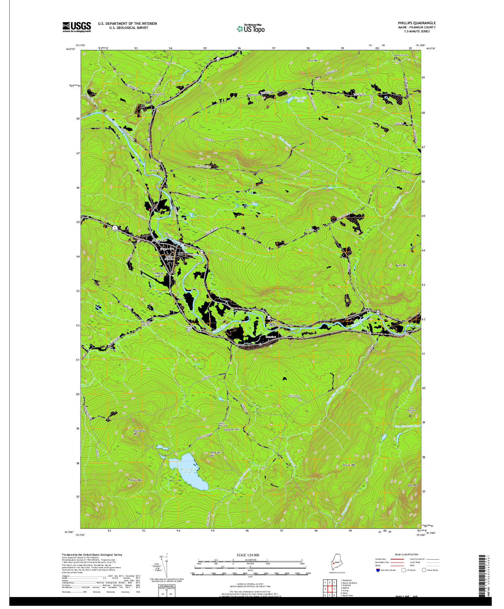 USGS US TOPO 7.5-MINUTE MAP FOR PHILLIPS, ME 2018