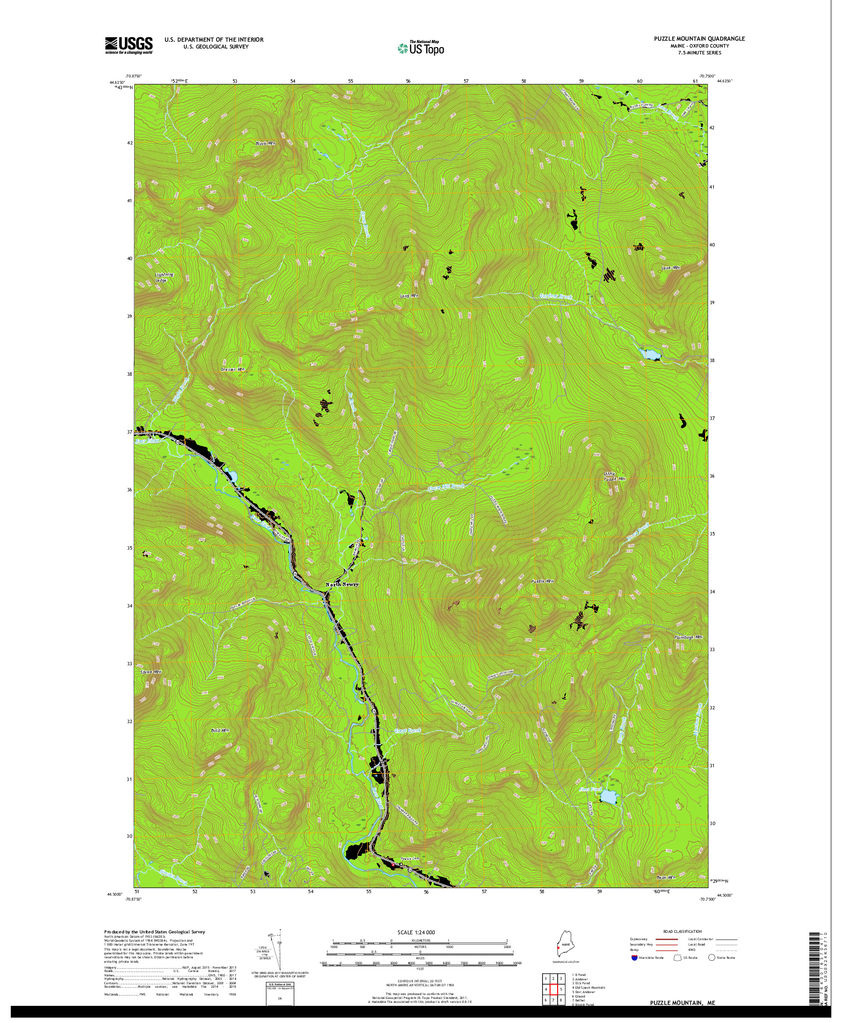 USGS US TOPO 7.5-MINUTE MAP FOR PUZZLE MOUNTAIN, ME 2018