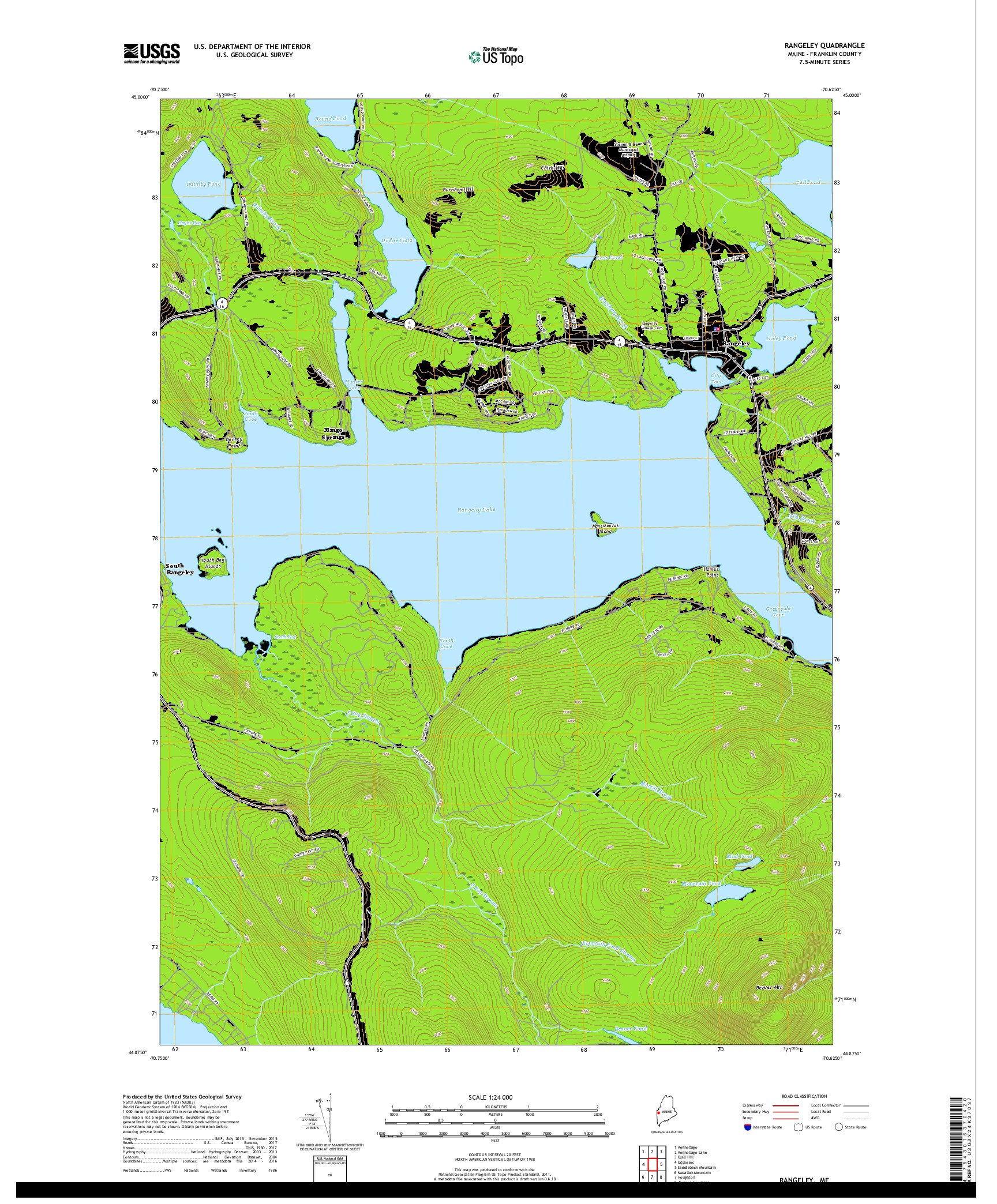 USGS US TOPO 7.5-MINUTE MAP FOR RANGELEY, ME 2018