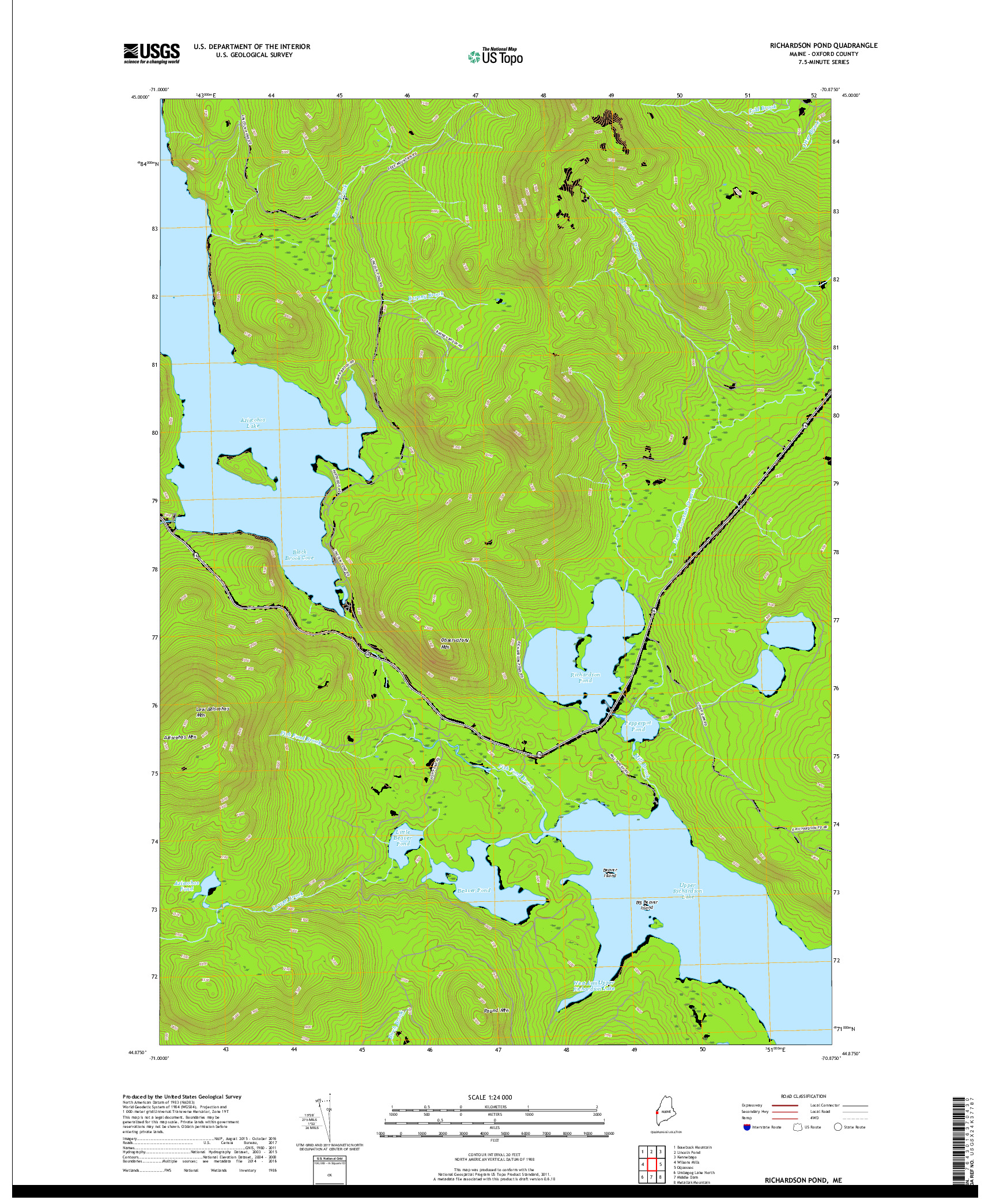 USGS US TOPO 7.5-MINUTE MAP FOR RICHARDSON POND, ME 2018
