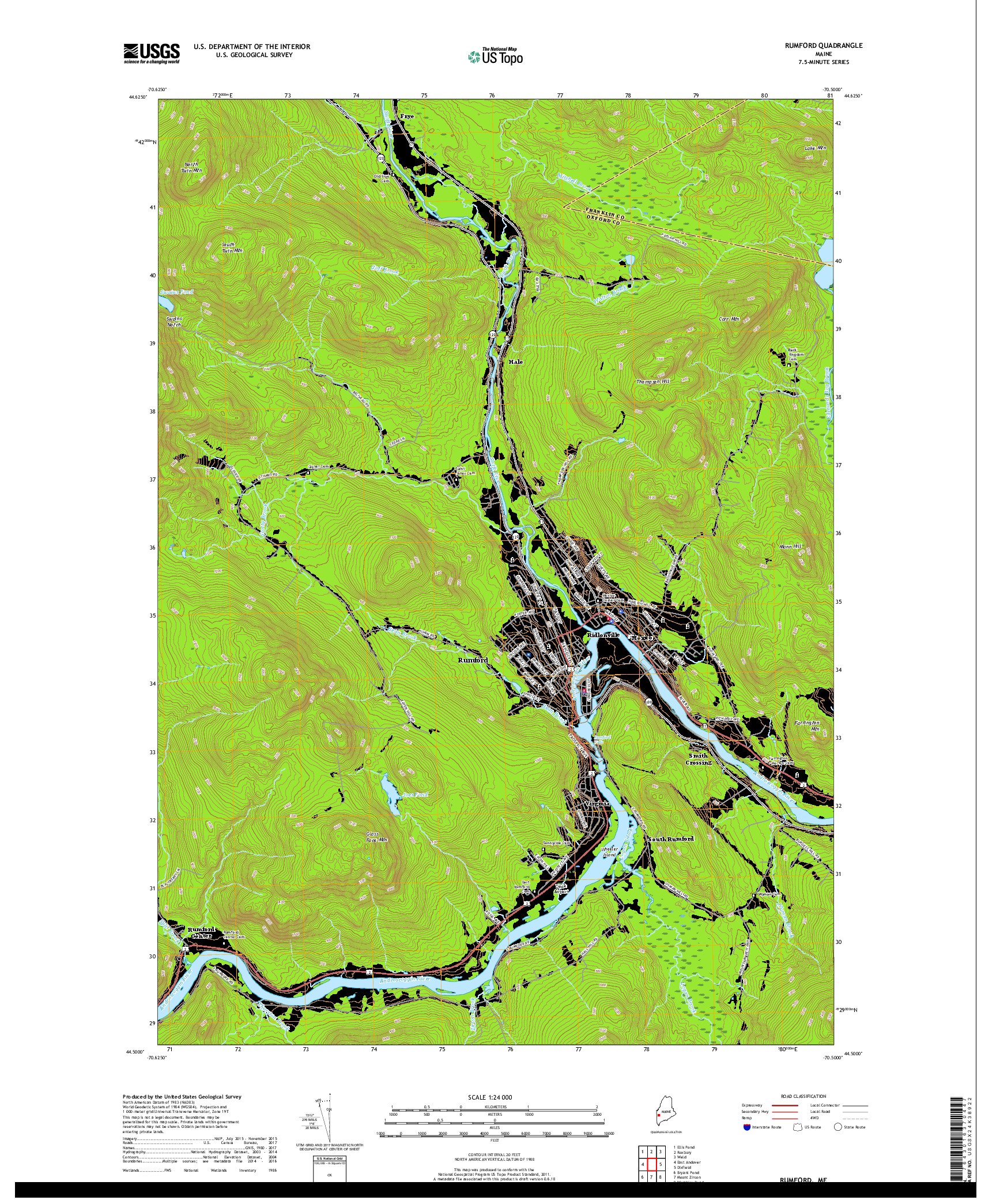 USGS US TOPO 7.5-MINUTE MAP FOR RUMFORD, ME 2018