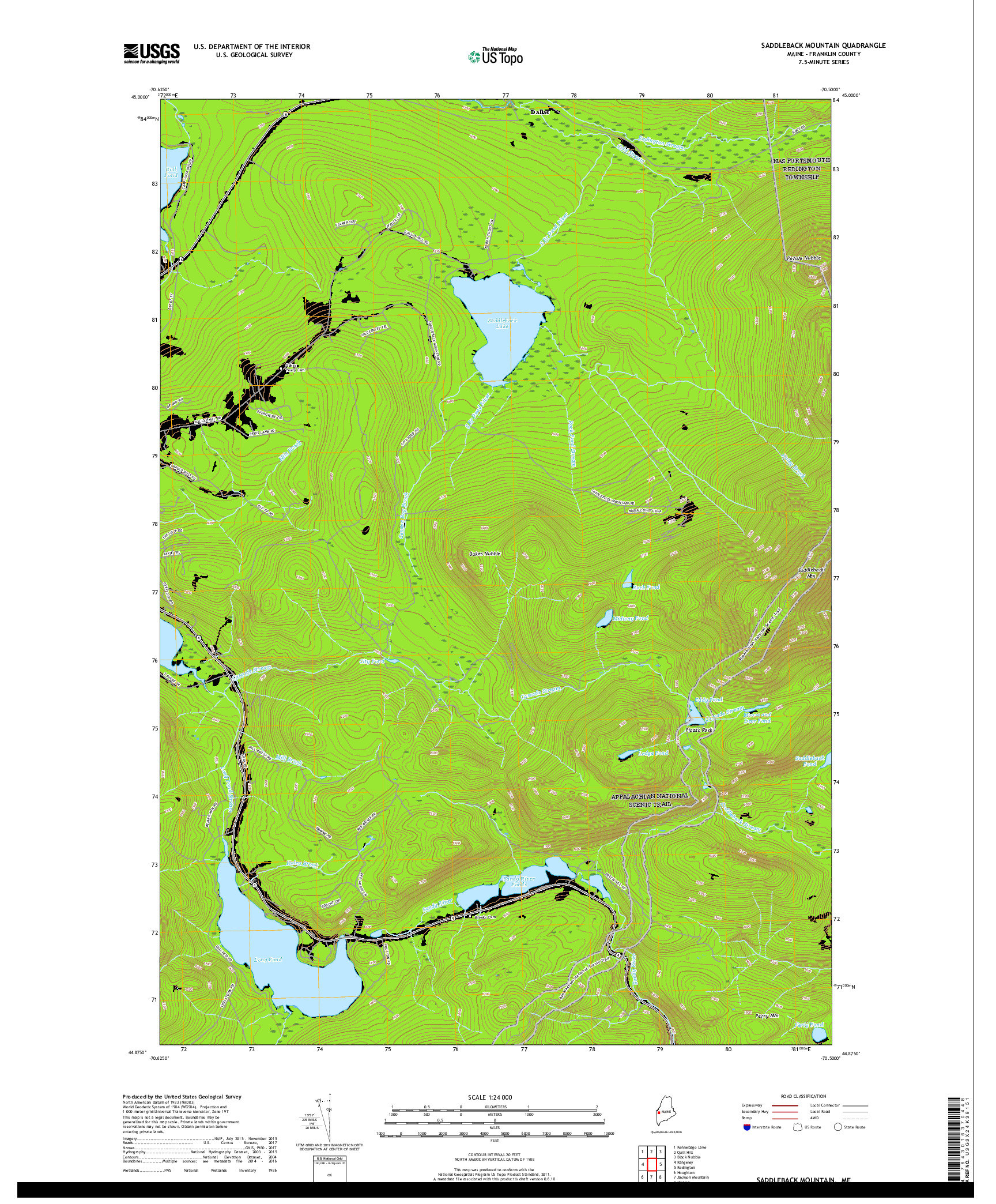 USGS US TOPO 7.5-MINUTE MAP FOR SADDLEBACK MOUNTAIN, ME 2018
