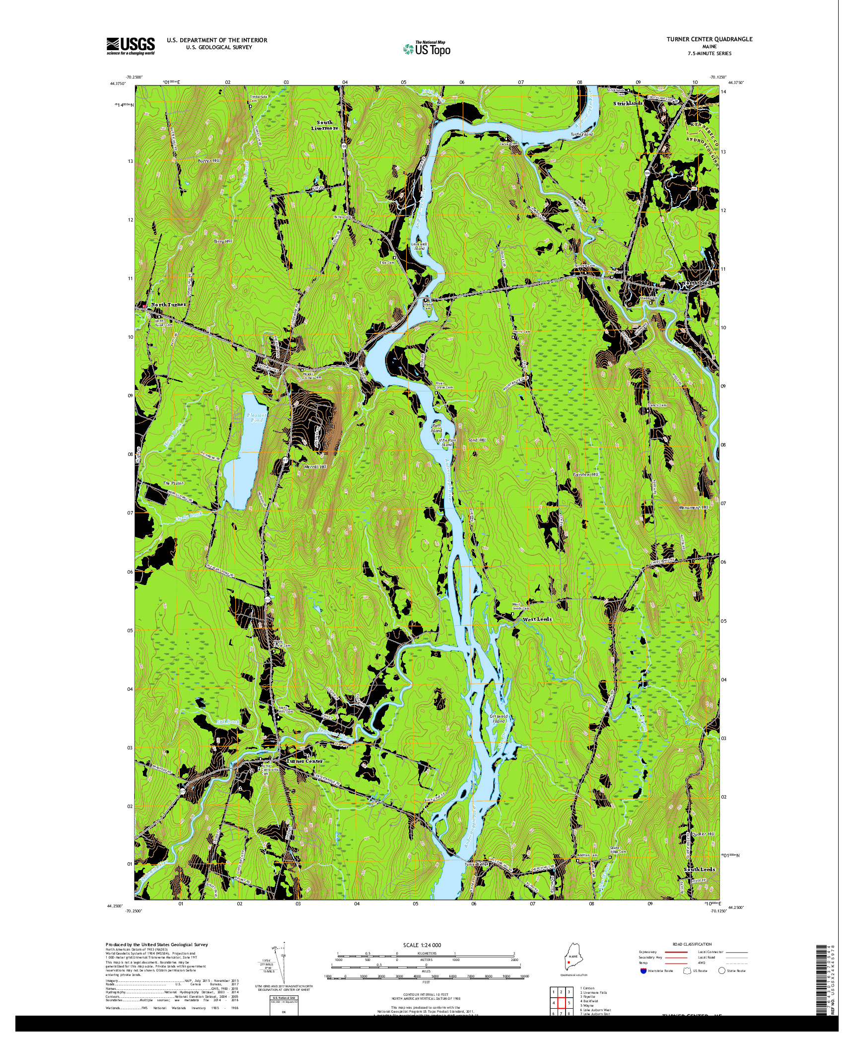 USGS US TOPO 7.5-MINUTE MAP FOR TURNER CENTER, ME 2018