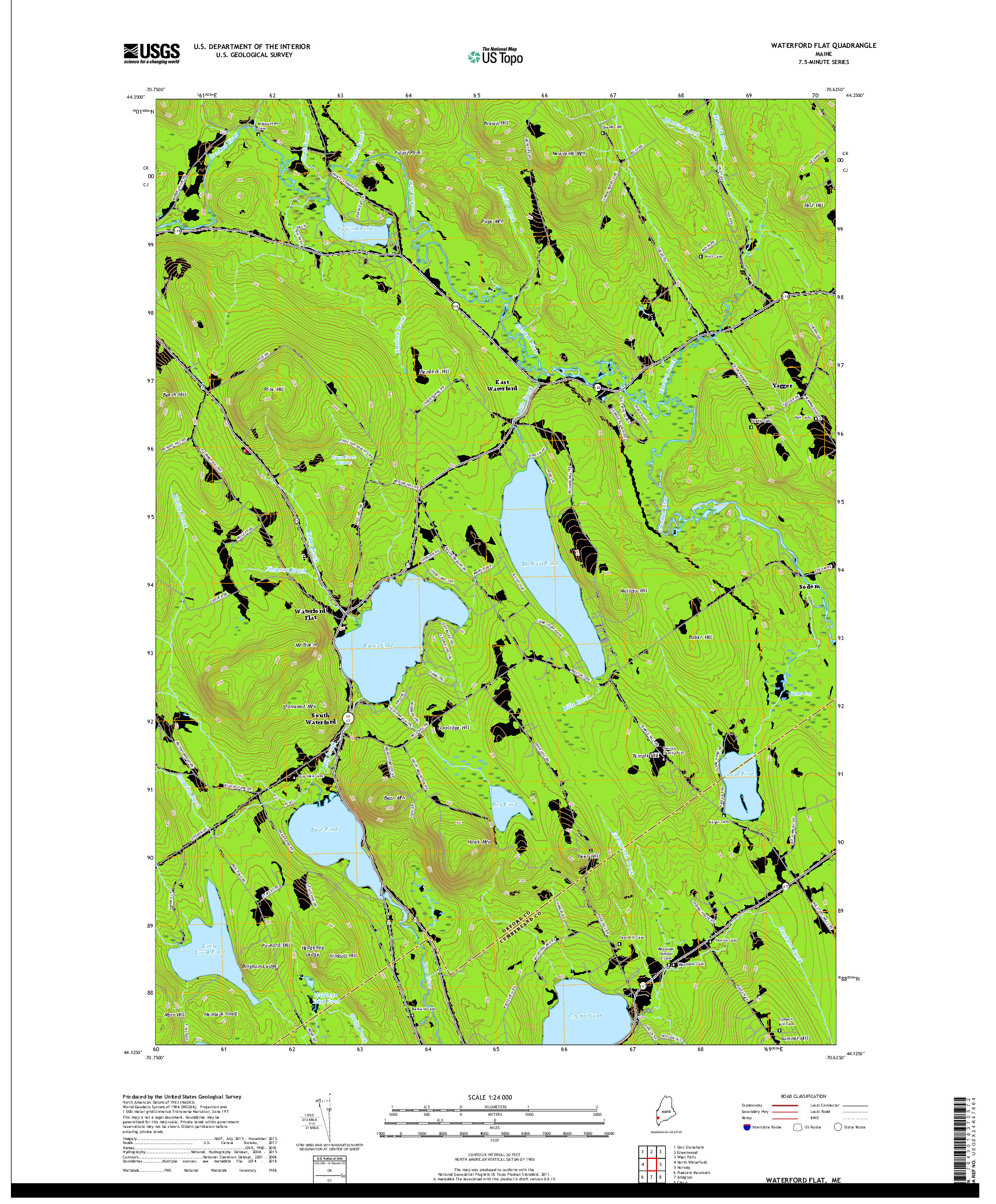 USGS US TOPO 7.5-MINUTE MAP FOR WATERFORD FLAT, ME 2018