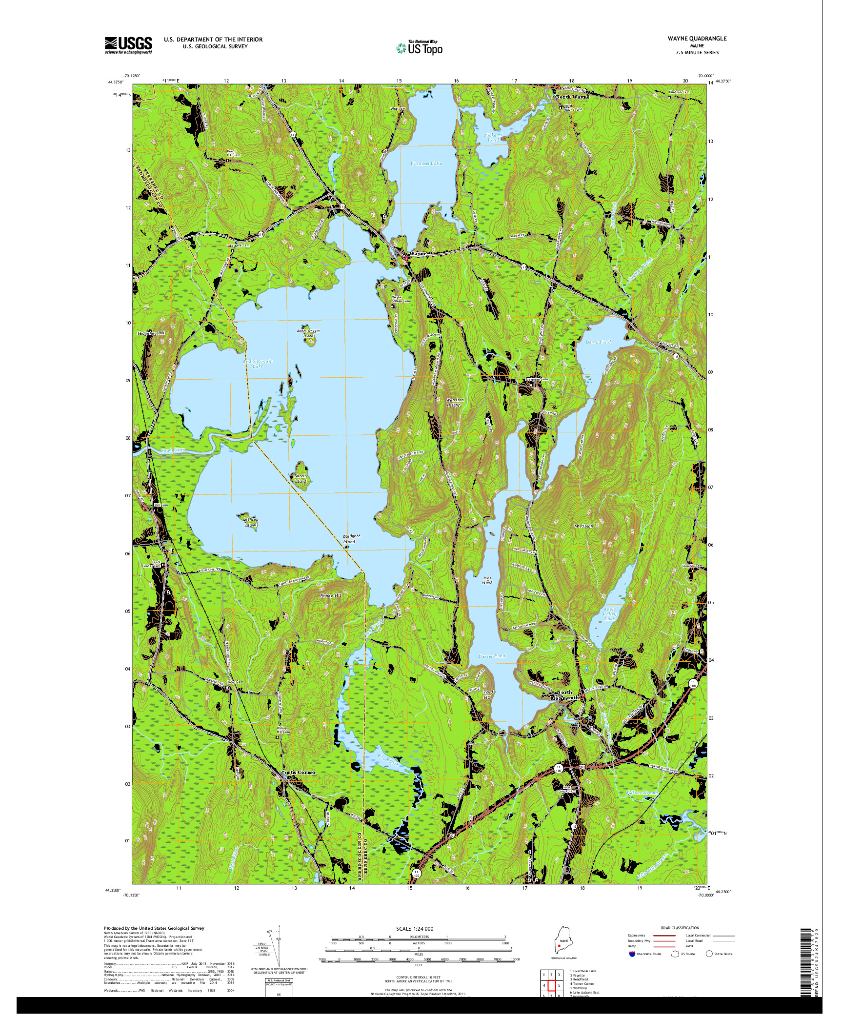 USGS US TOPO 7.5-MINUTE MAP FOR WAYNE, ME 2018