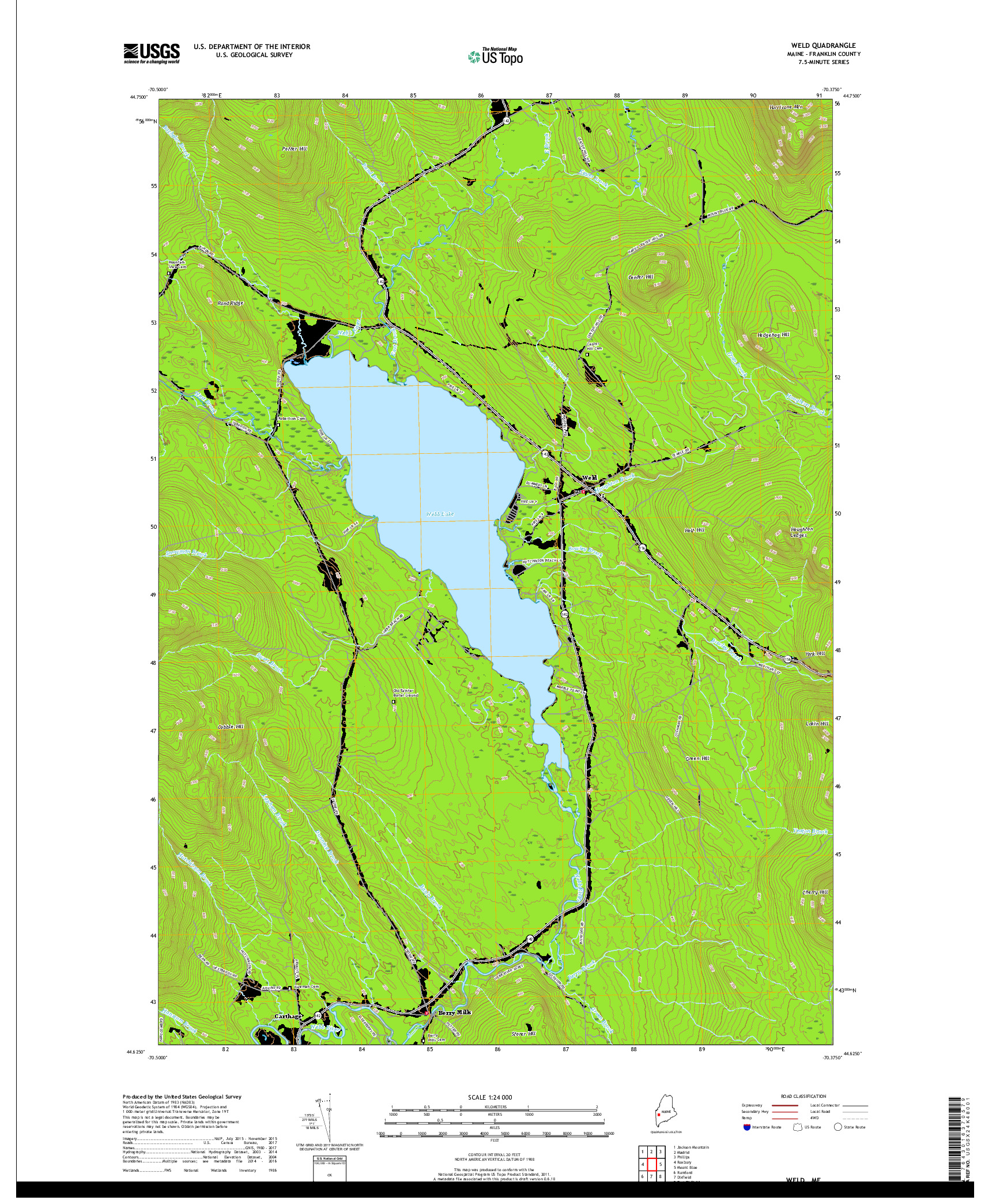 USGS US TOPO 7.5-MINUTE MAP FOR WELD, ME 2018