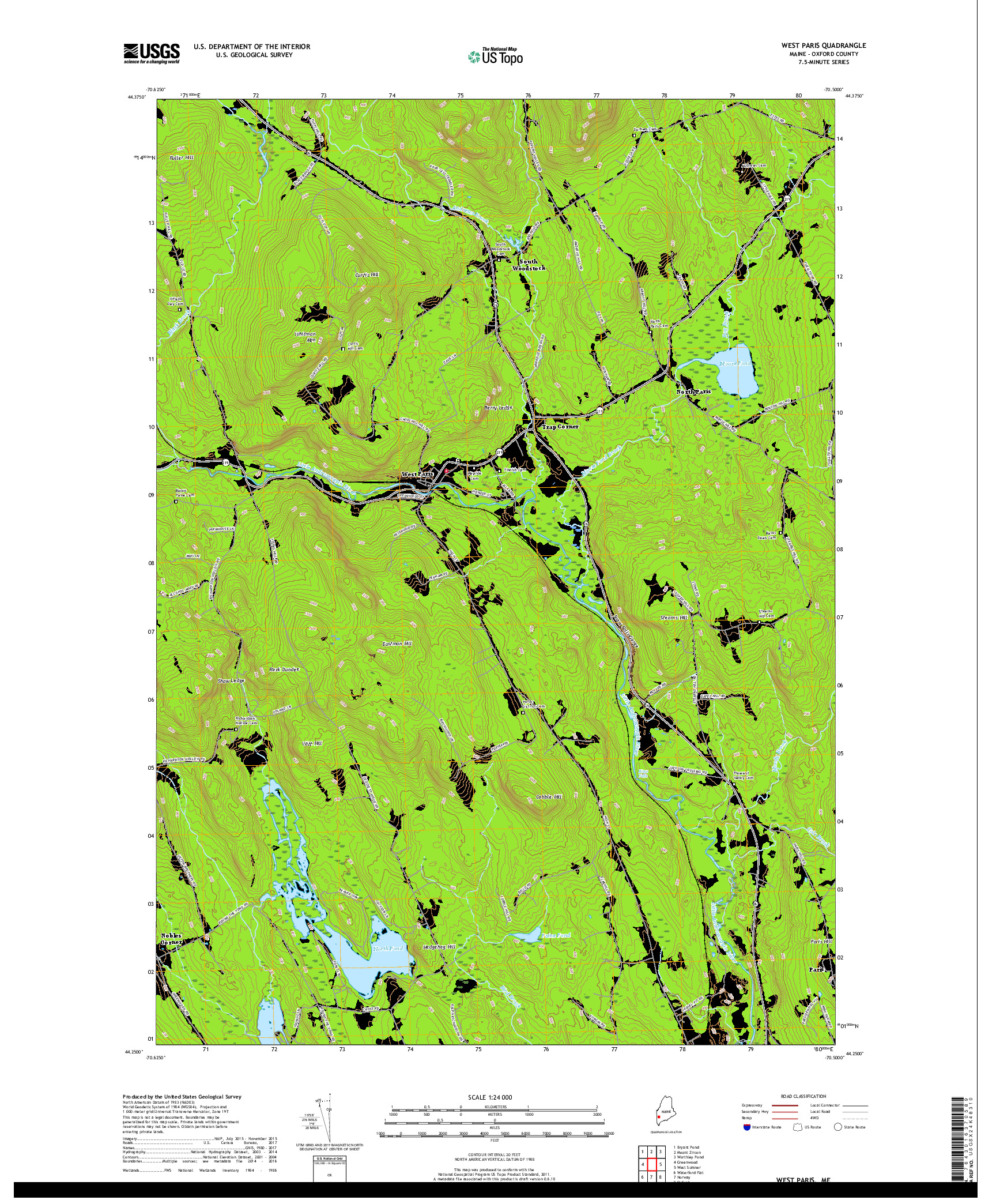 USGS US TOPO 7.5-MINUTE MAP FOR WEST PARIS, ME 2018