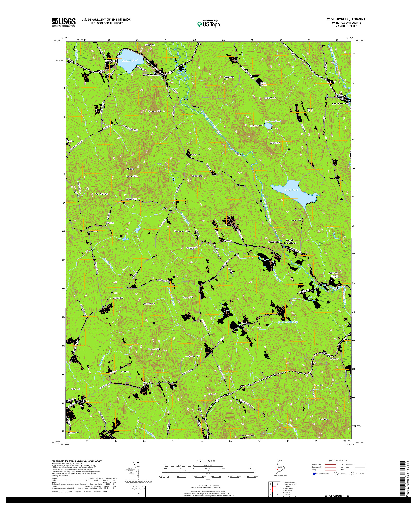 USGS US TOPO 7.5-MINUTE MAP FOR WEST SUMNER, ME 2018