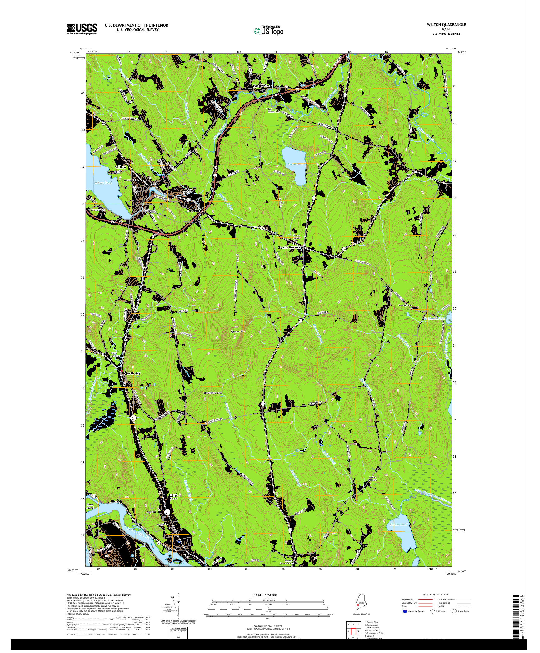 USGS US TOPO 7.5-MINUTE MAP FOR WILTON, ME 2018