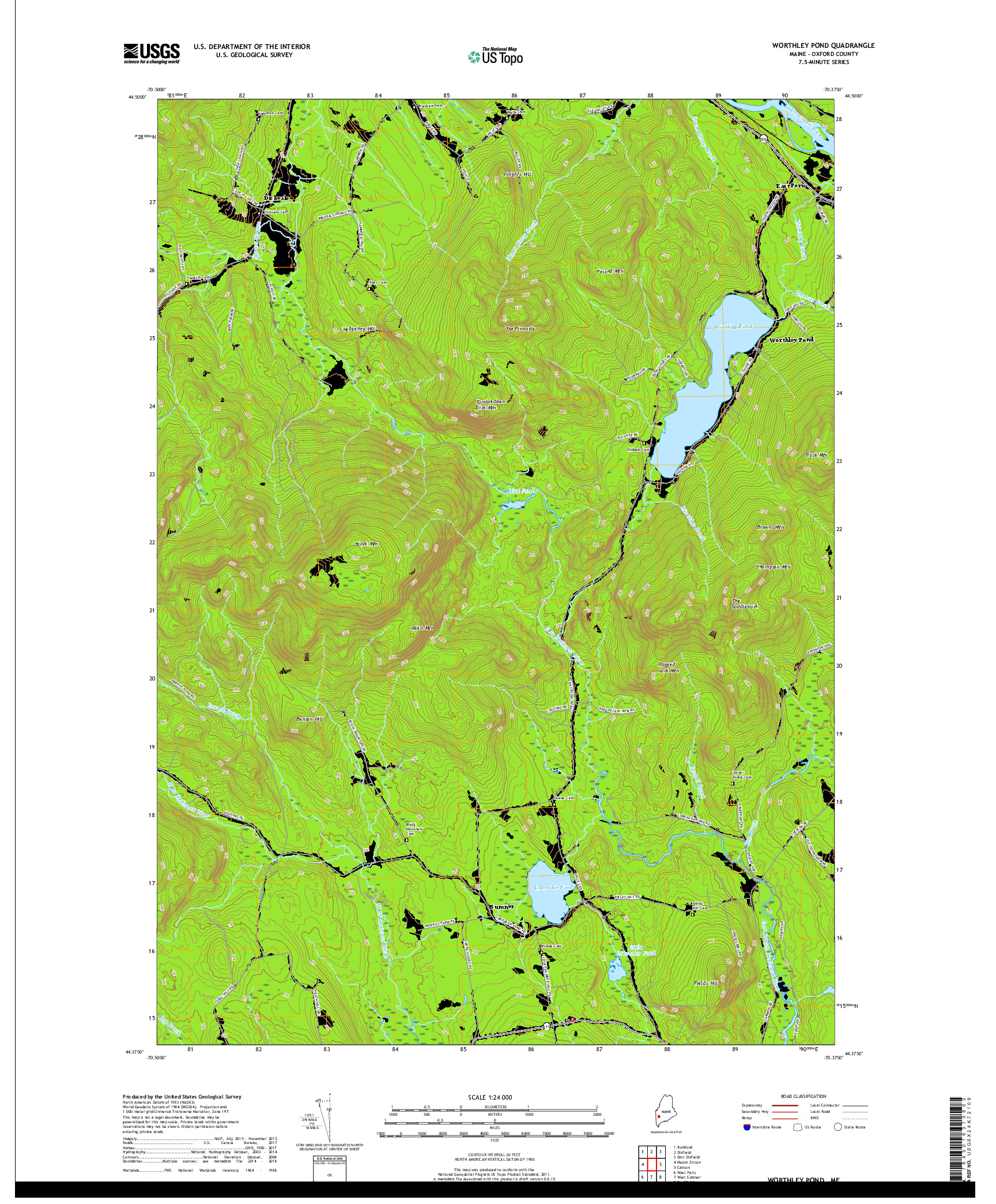 USGS US TOPO 7.5-MINUTE MAP FOR WORTHLEY POND, ME 2018