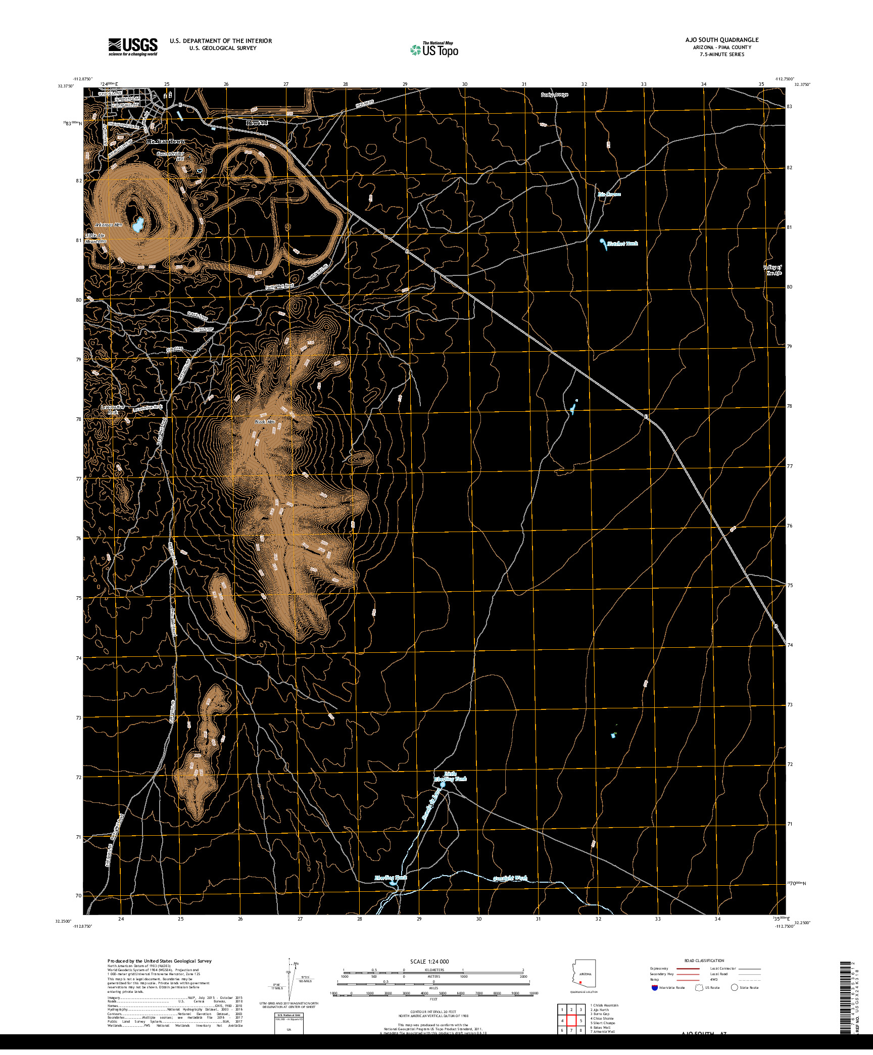 USGS US TOPO 7.5-MINUTE MAP FOR AJO SOUTH, AZ 2018