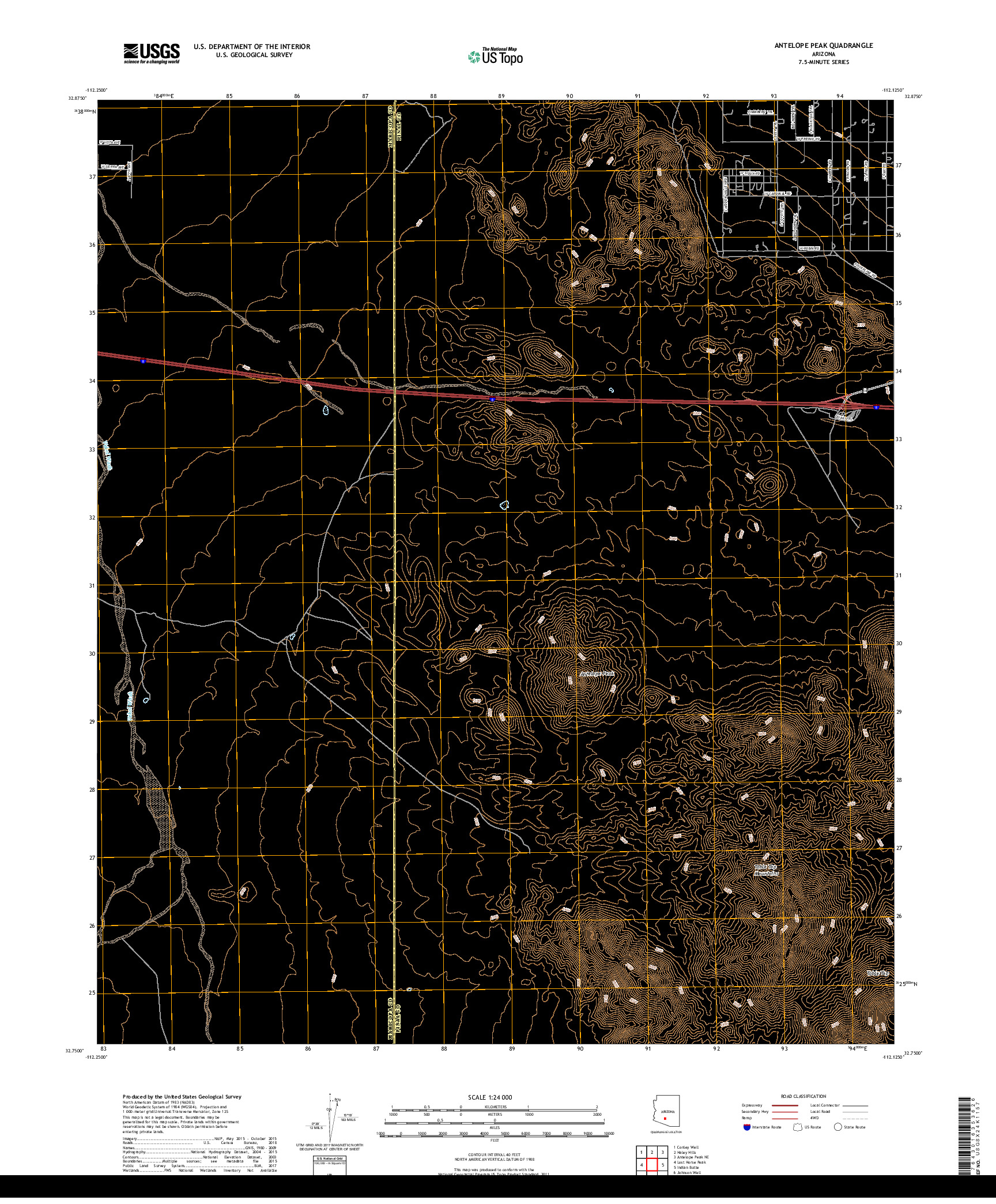 USGS US TOPO 7.5-MINUTE MAP FOR ANTELOPE PEAK, AZ 2018
