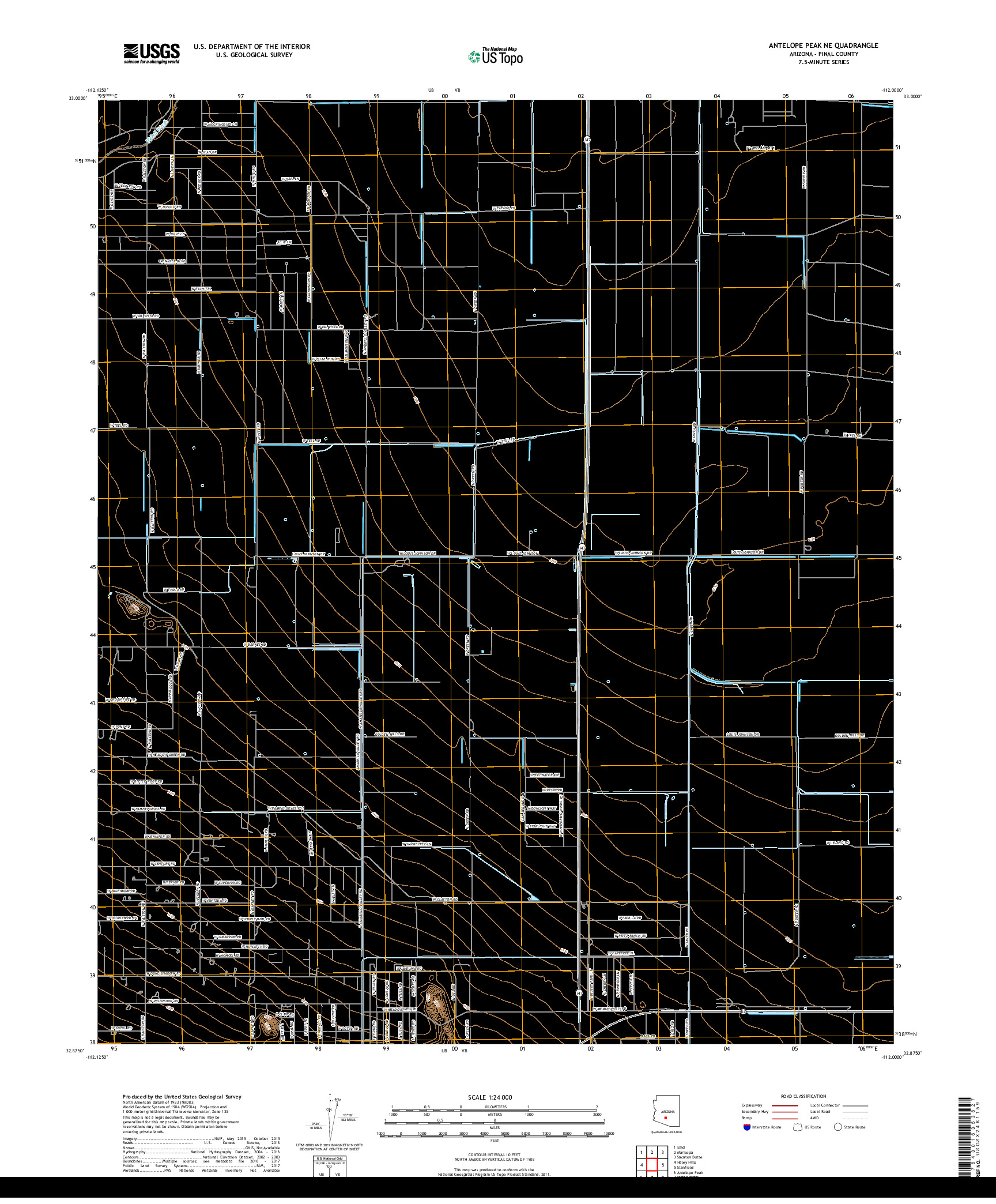 USGS US TOPO 7.5-MINUTE MAP FOR ANTELOPE PEAK NE, AZ 2018