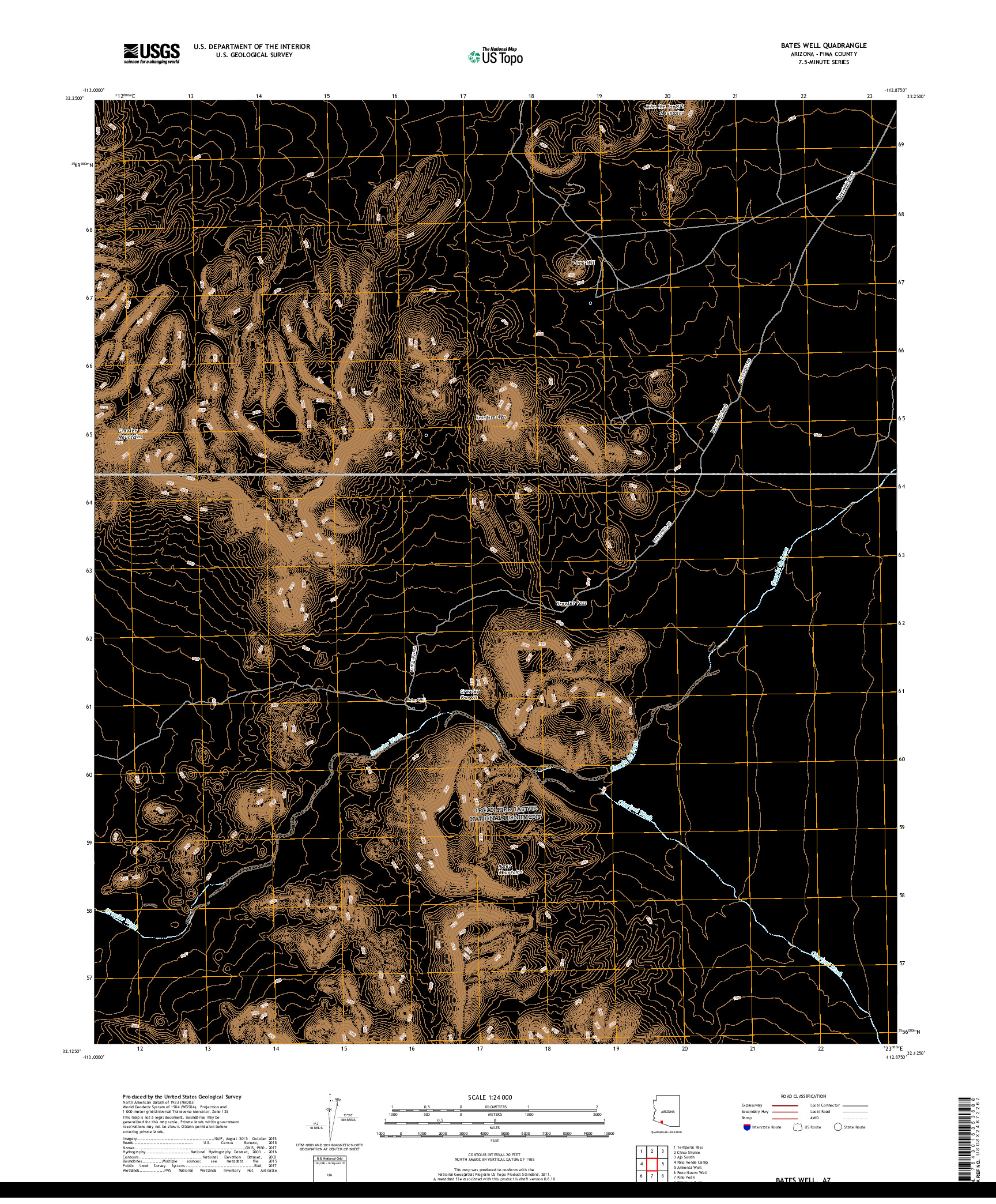 USGS US TOPO 7.5-MINUTE MAP FOR BATES WELL, AZ 2018