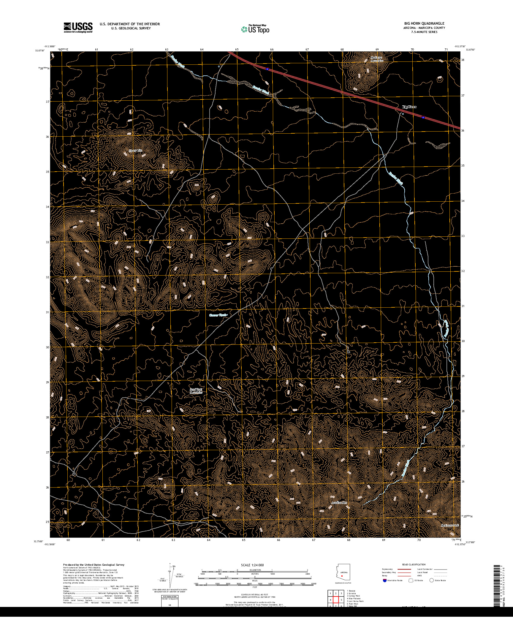 USGS US TOPO 7.5-MINUTE MAP FOR BIG HORN, AZ 2018