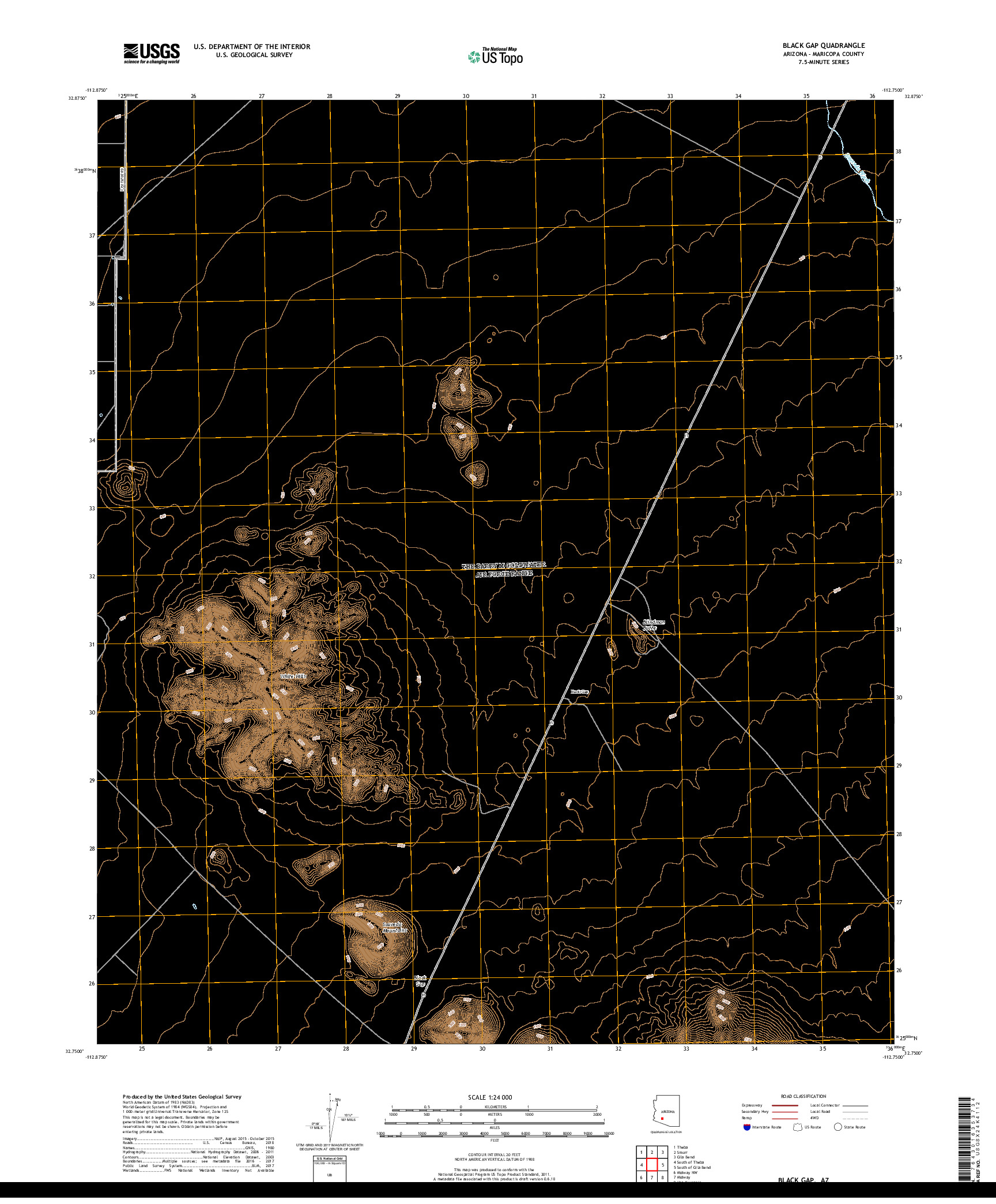 USGS US TOPO 7.5-MINUTE MAP FOR BLACK GAP, AZ 2018