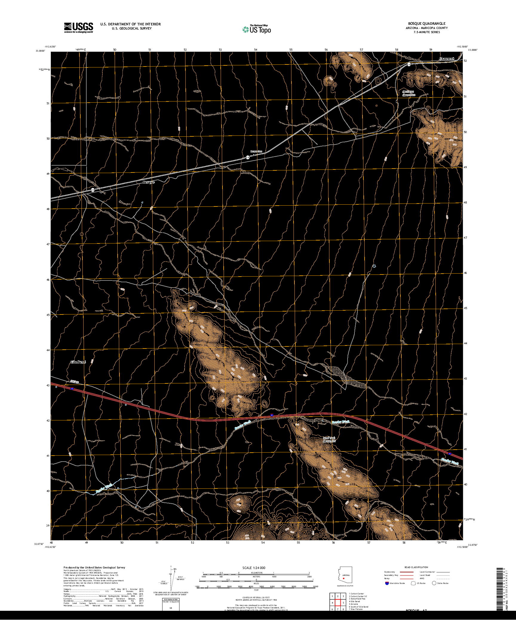USGS US TOPO 7.5-MINUTE MAP FOR BOSQUE, AZ 2018