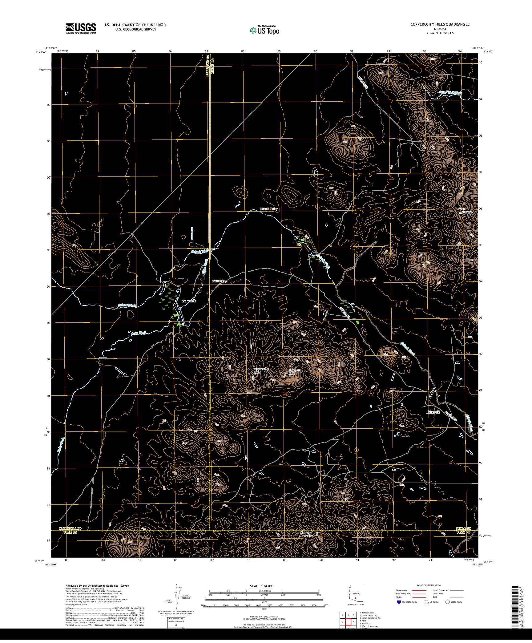 USGS US TOPO 7.5-MINUTE MAP FOR COPPEROSITY HILLS, AZ 2018