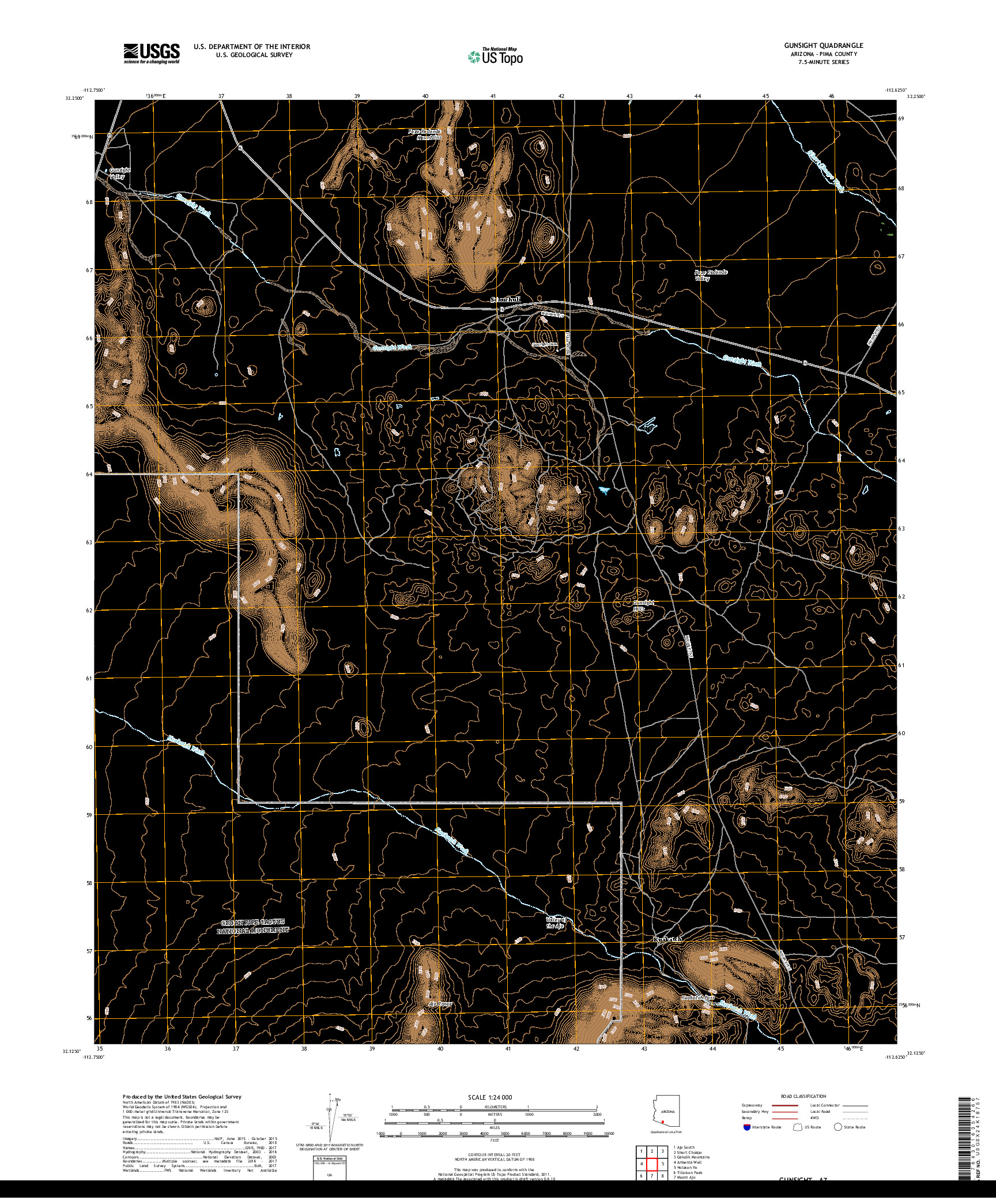 USGS US TOPO 7.5-MINUTE MAP FOR GUNSIGHT, AZ 2018