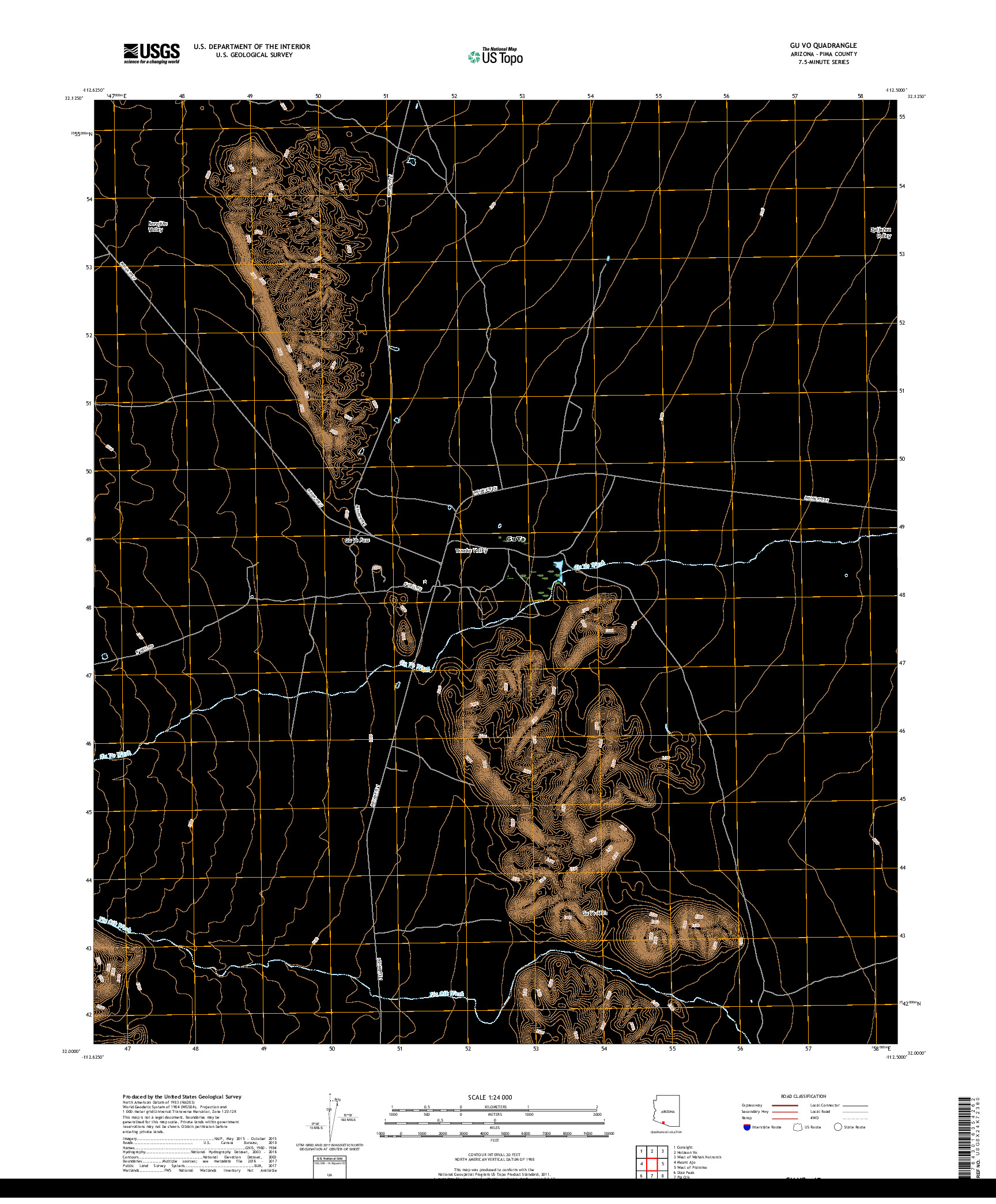 USGS US TOPO 7.5-MINUTE MAP FOR GU VO, AZ 2018