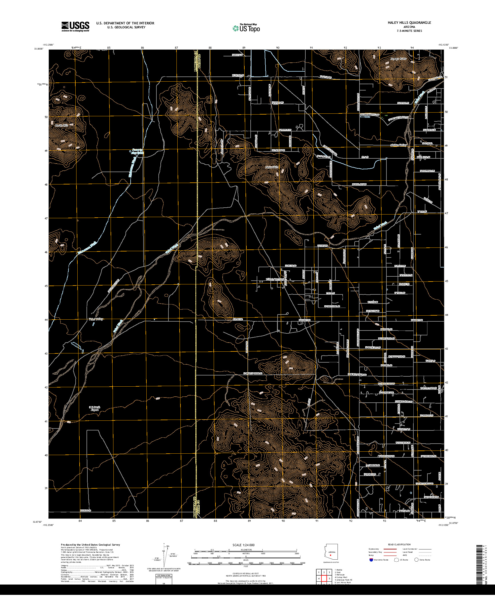 USGS US TOPO 7.5-MINUTE MAP FOR HALEY HILLS, AZ 2018