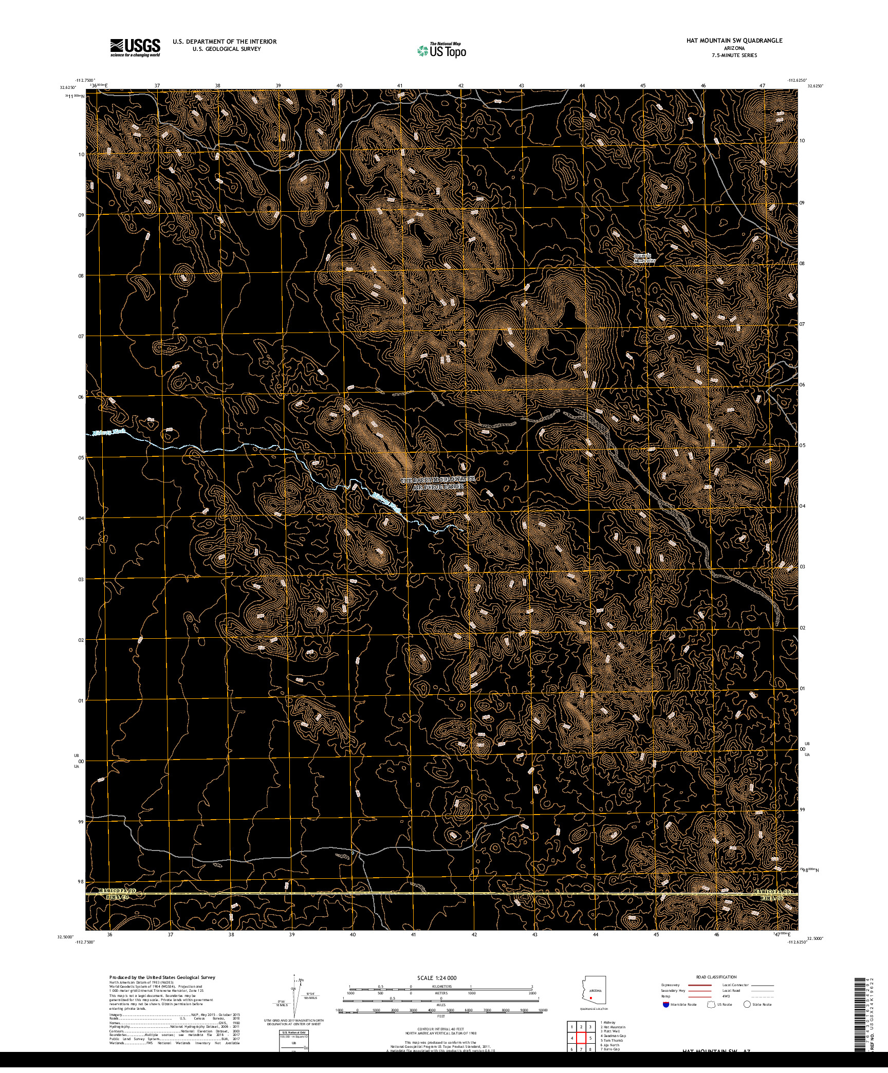 USGS US TOPO 7.5-MINUTE MAP FOR HAT MOUNTAIN SW, AZ 2018