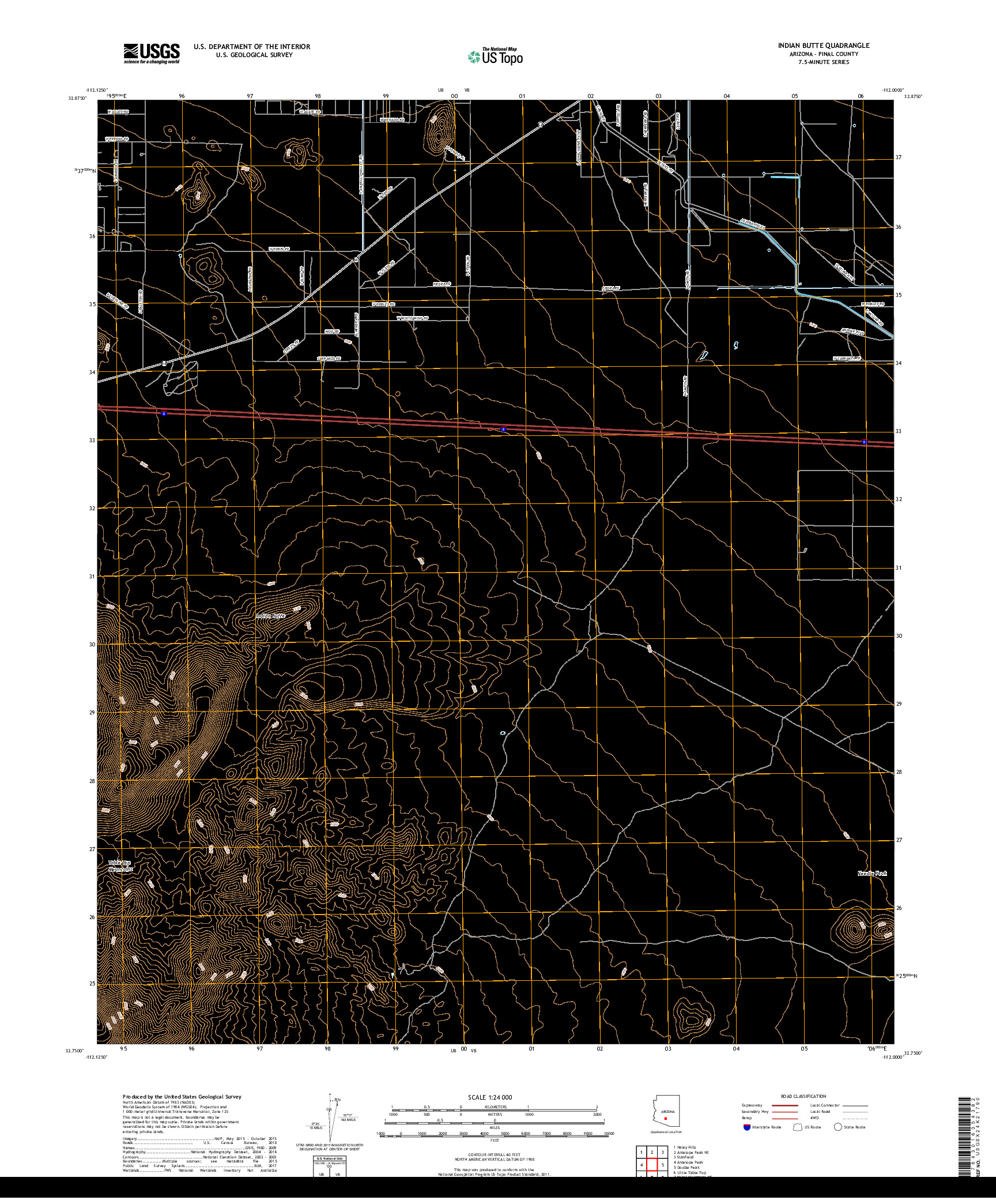 USGS US TOPO 7.5-MINUTE MAP FOR INDIAN BUTTE, AZ 2018