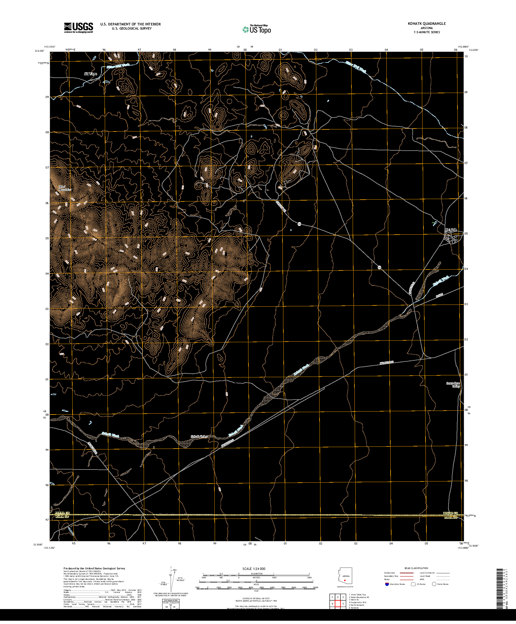 USGS US TOPO 7.5-MINUTE MAP FOR KOHATK, AZ 2018