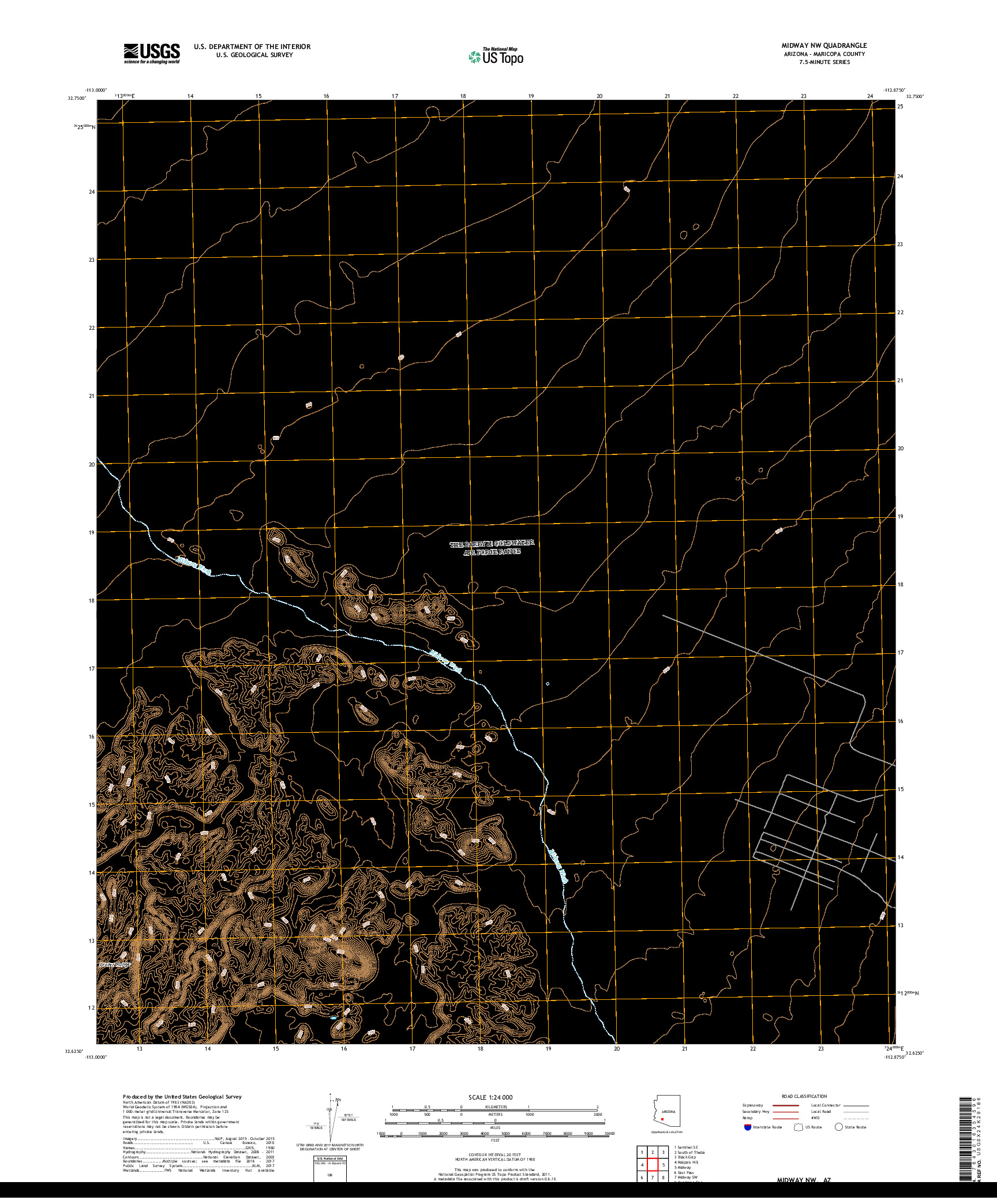 USGS US TOPO 7.5-MINUTE MAP FOR MIDWAY NW, AZ 2018