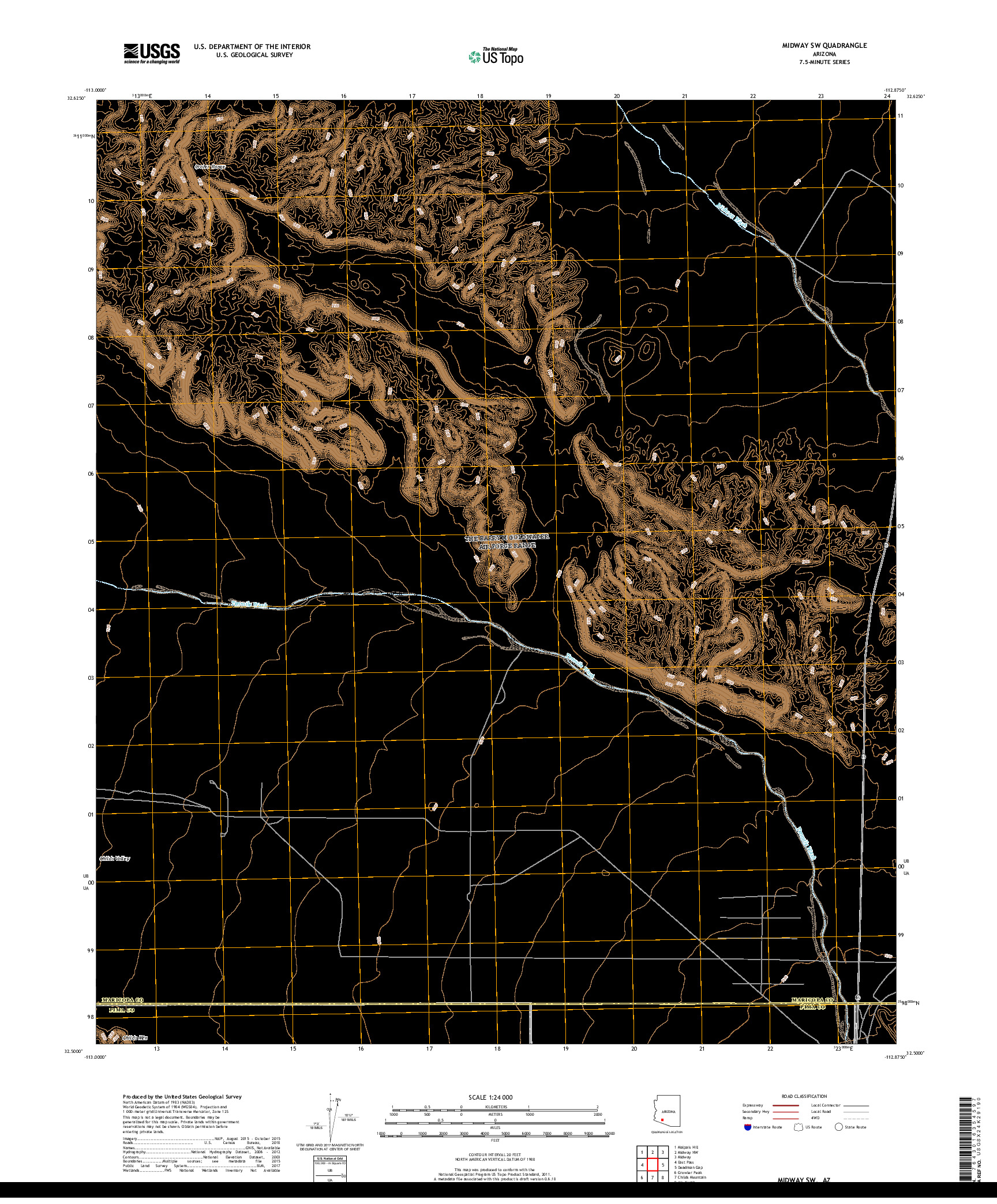 USGS US TOPO 7.5-MINUTE MAP FOR MIDWAY SW, AZ 2018