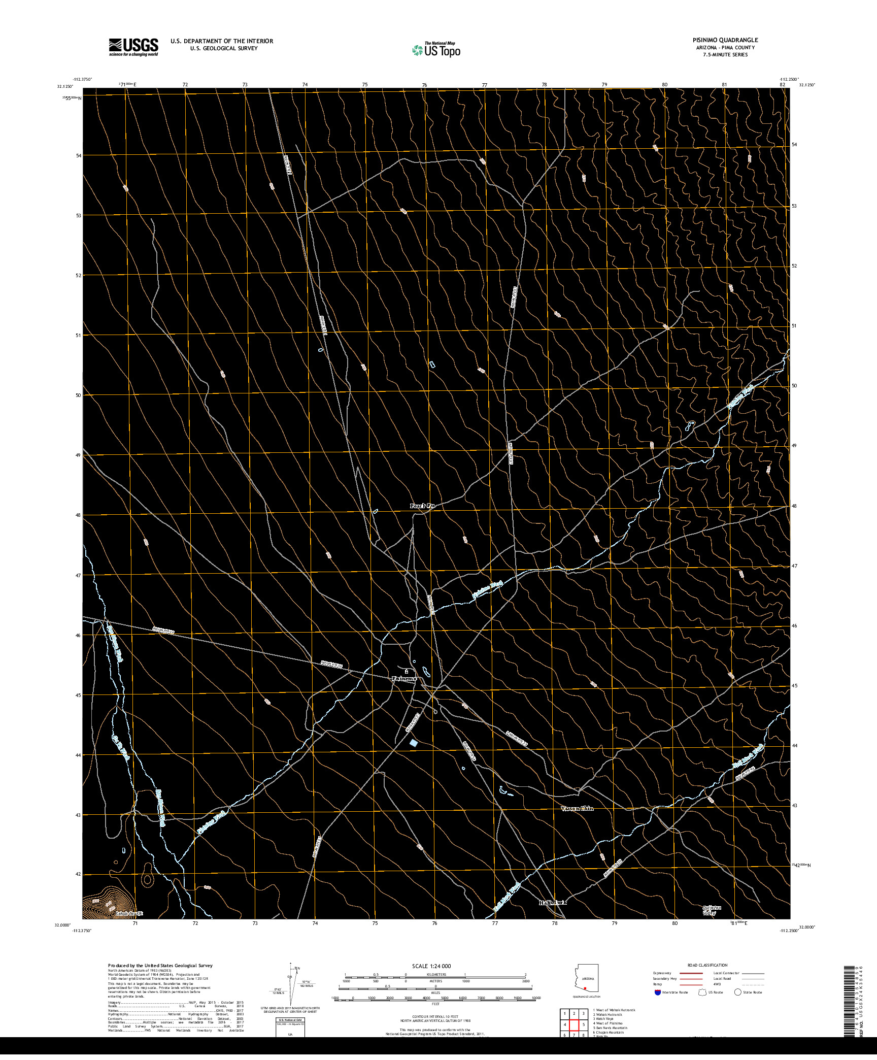 USGS US TOPO 7.5-MINUTE MAP FOR PISINIMO, AZ 2018