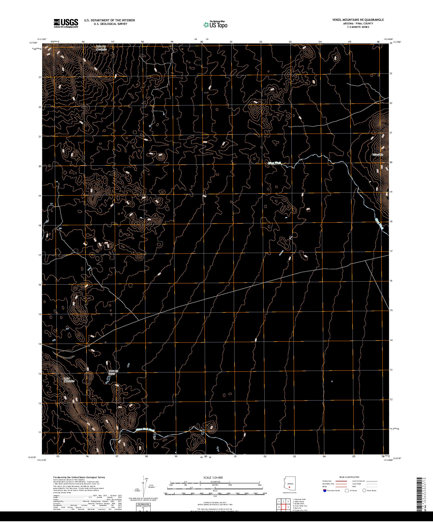 USGS US TOPO 7.5-MINUTE MAP FOR VEKOL MOUNTAINS NE, AZ 2018