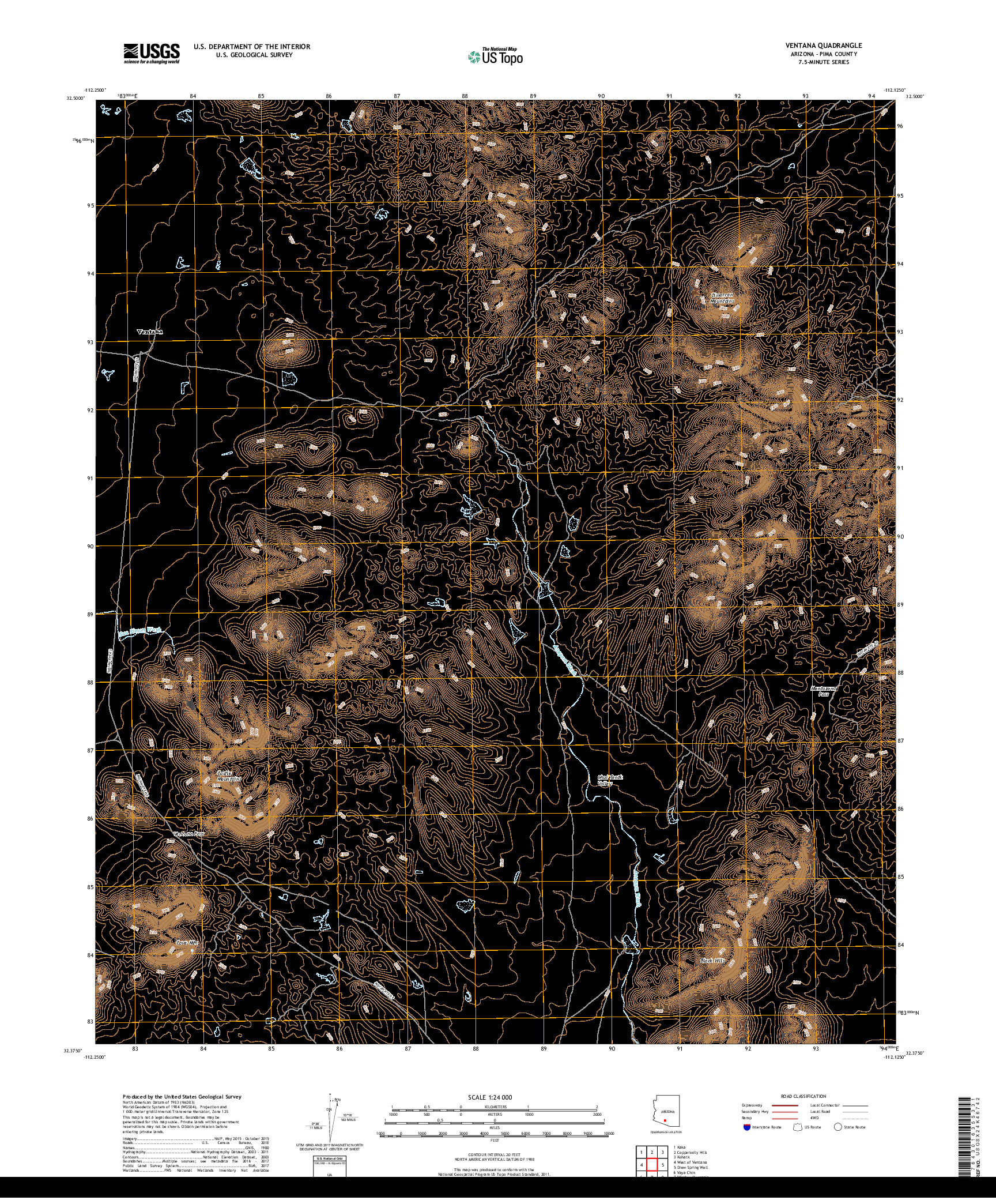 USGS US TOPO 7.5-MINUTE MAP FOR VENTANA, AZ 2018