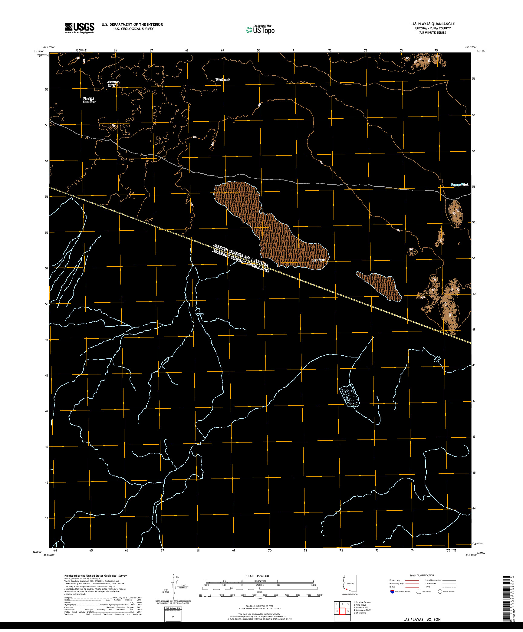 USGS US TOPO 7.5-MINUTE MAP FOR LAS PLAYAS, AZ,SON 2018