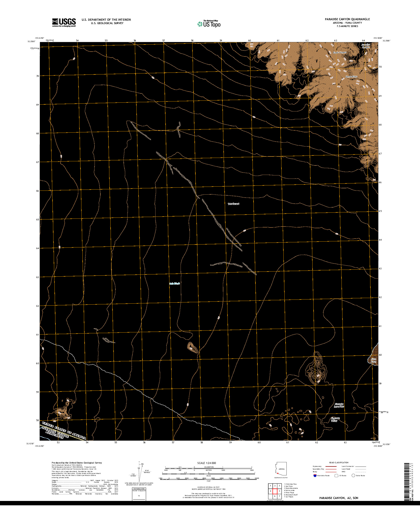 USGS US TOPO 7.5-MINUTE MAP FOR PARADISE CANYON, AZ,SON 2018