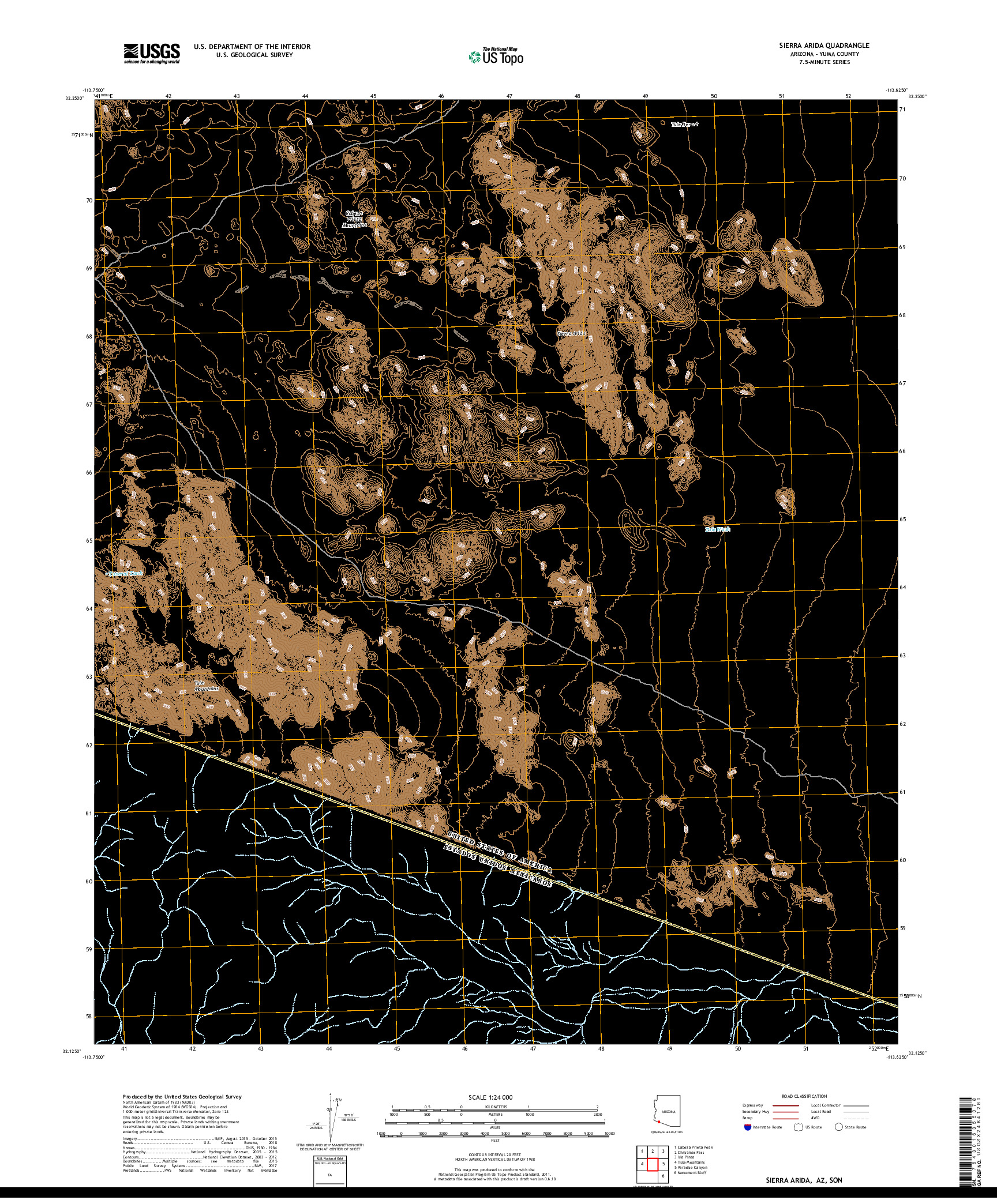 USGS US TOPO 7.5-MINUTE MAP FOR SIERRA ARIDA, AZ,SON 2018