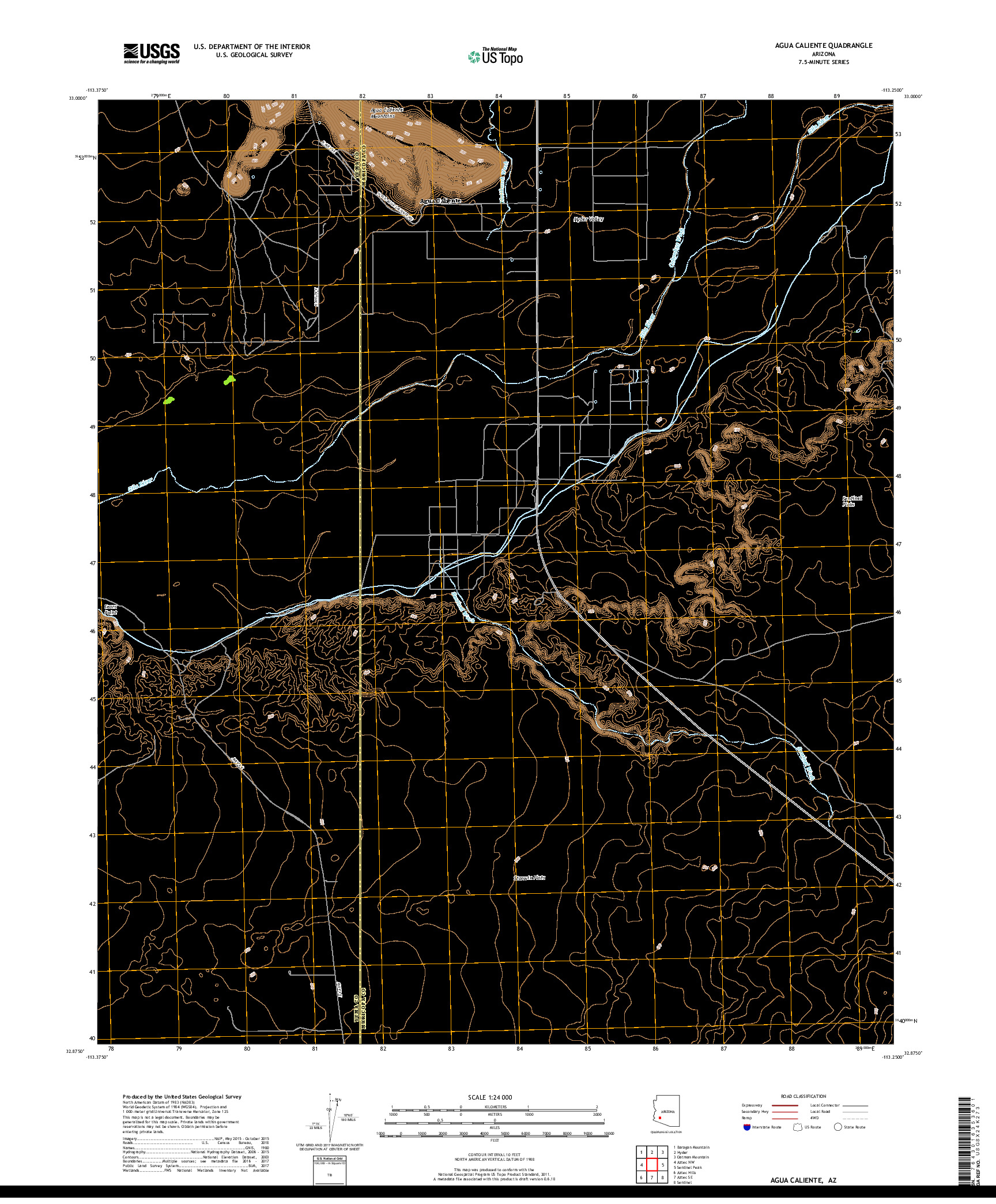 USGS US TOPO 7.5-MINUTE MAP FOR AGUA CALIENTE, AZ 2018