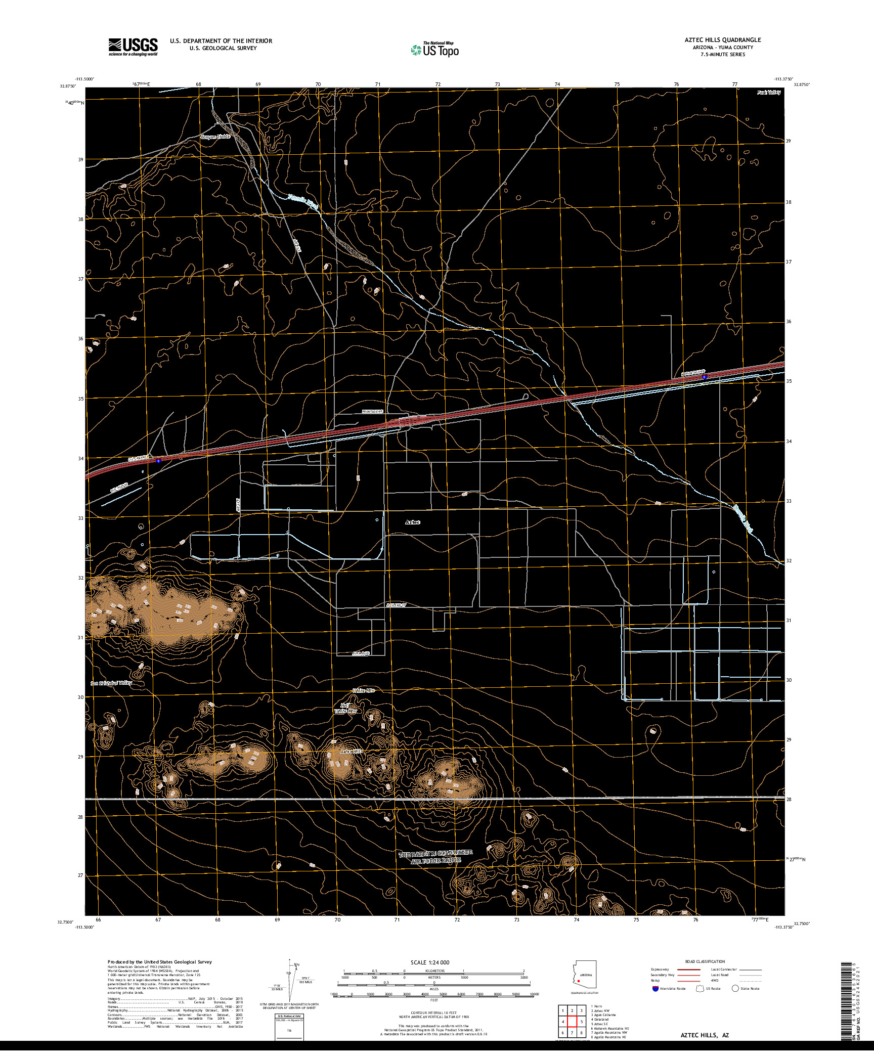 USGS US TOPO 7.5-MINUTE MAP FOR AZTEC HILLS, AZ 2018
