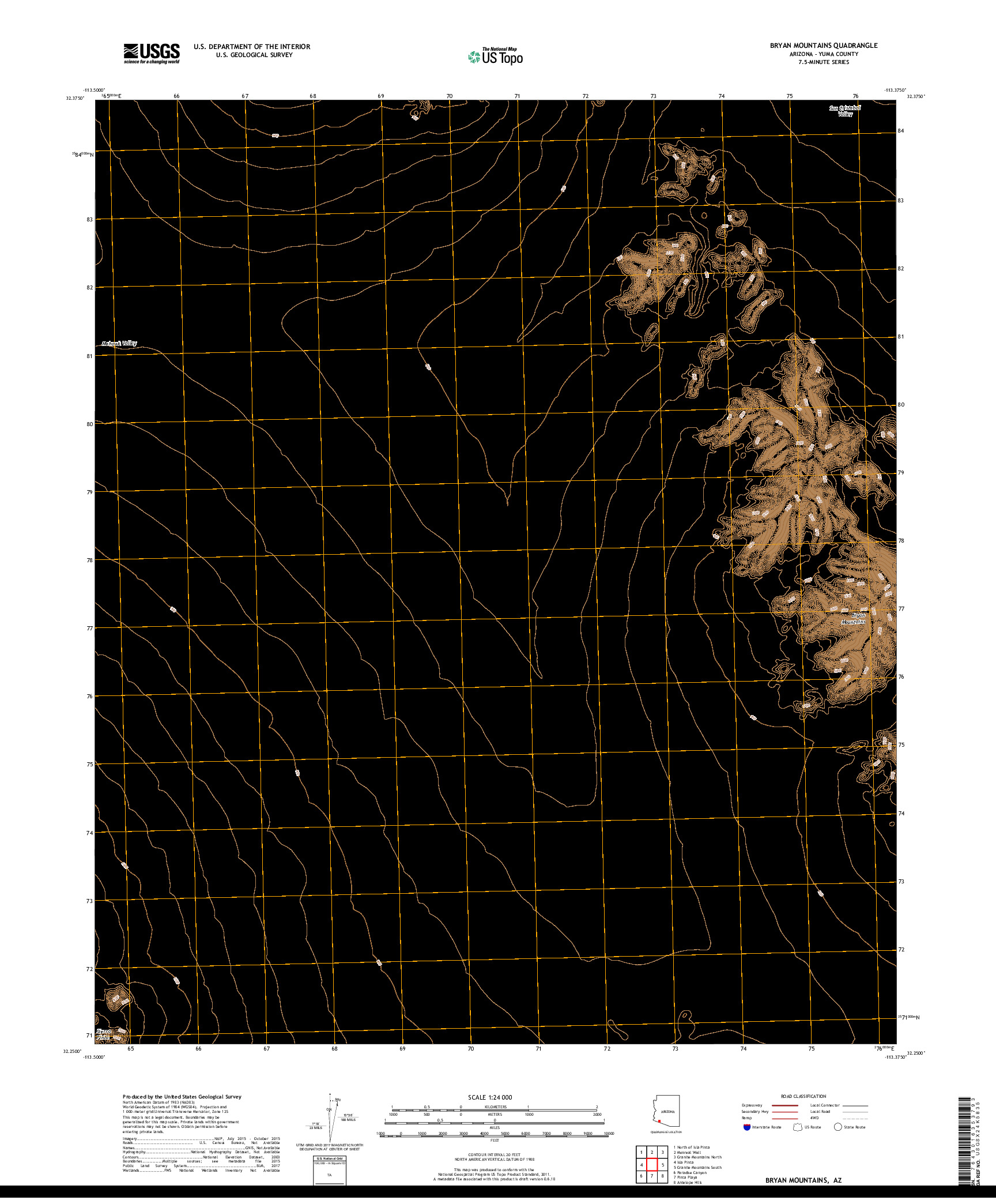 USGS US TOPO 7.5-MINUTE MAP FOR BRYAN MOUNTAINS, AZ 2018