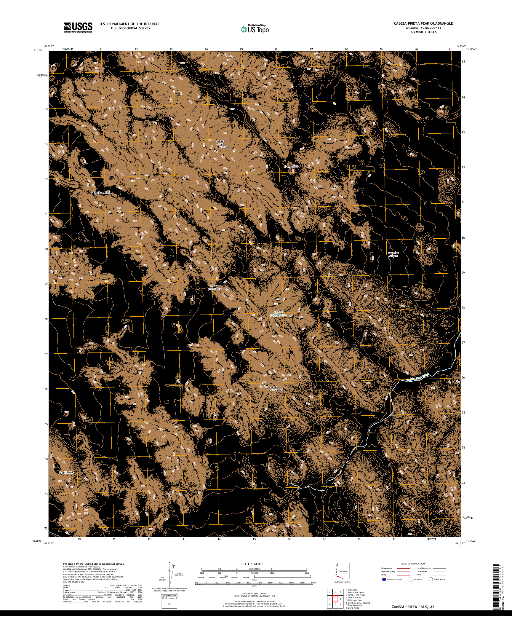 USGS US TOPO 7.5-MINUTE MAP FOR CABEZA PRIETA PEAK, AZ 2018