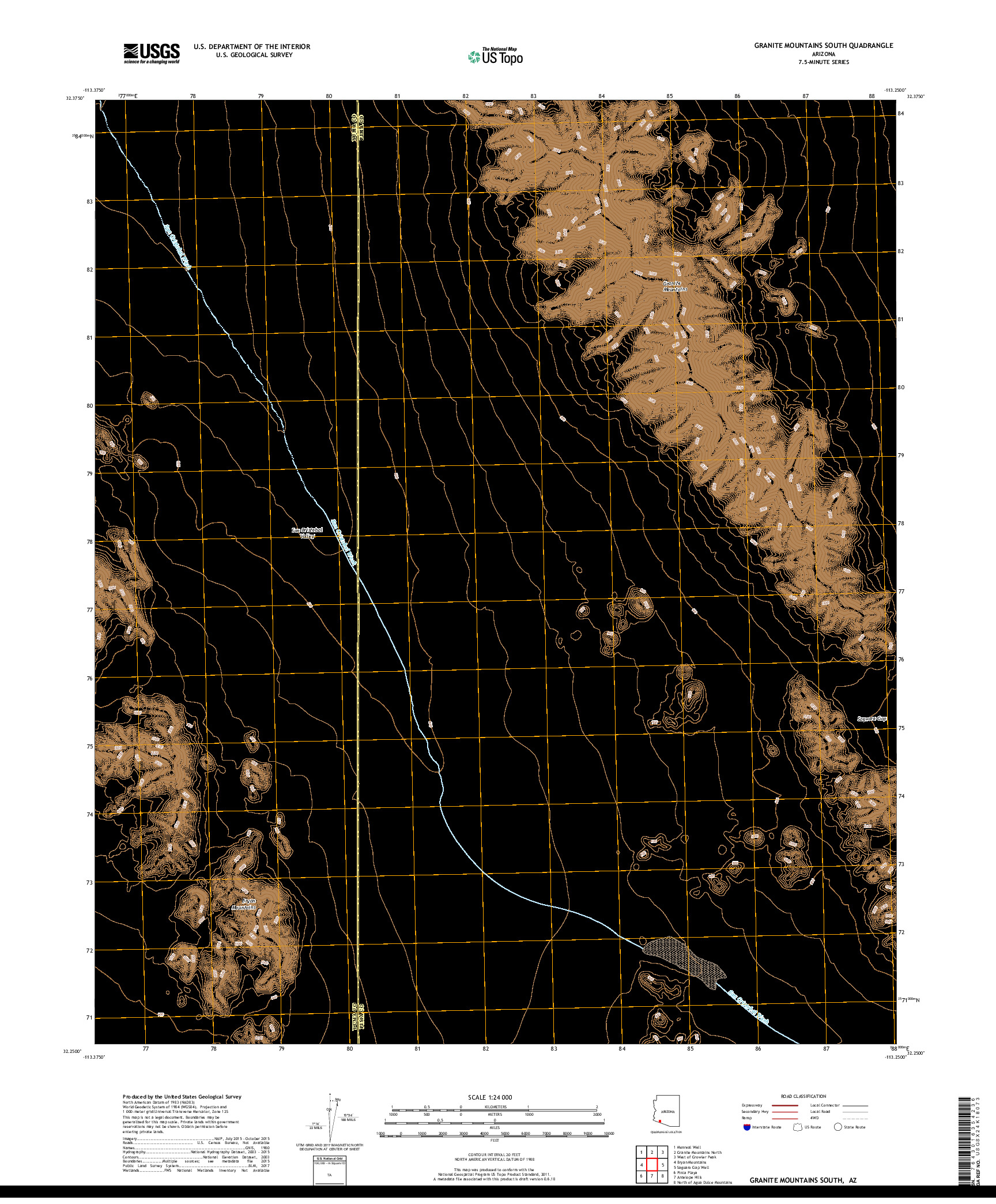 USGS US TOPO 7.5-MINUTE MAP FOR GRANITE MOUNTAINS SOUTH, AZ 2018